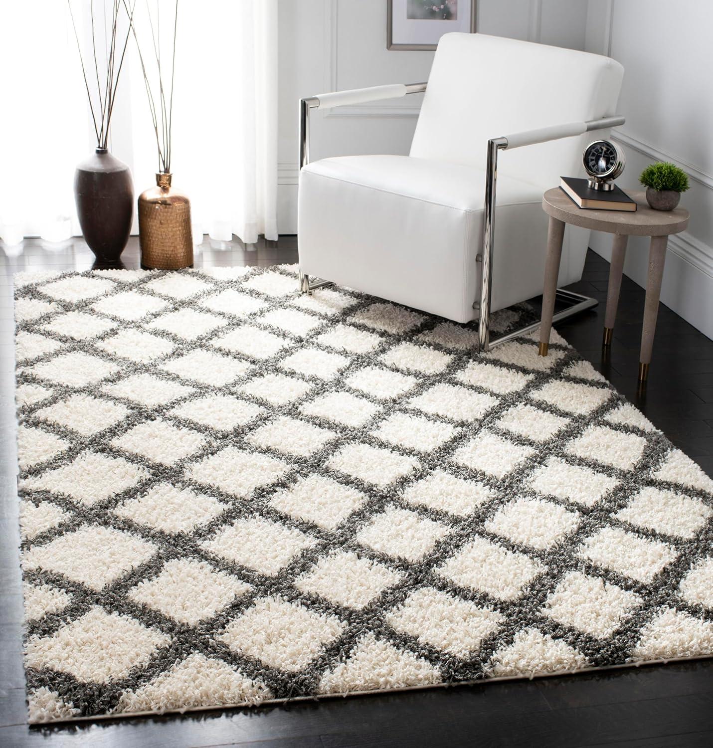 image:imageSAFAVIEH Dallas Shag Collection Area Rug 51 x 76 Seafoam amp Ivory Trellis Design NonShedding amp Easy Care 15inch Thick Ideal for High Traffic Areas in Living Room Bedroom SGD258CIvoryDark Grey