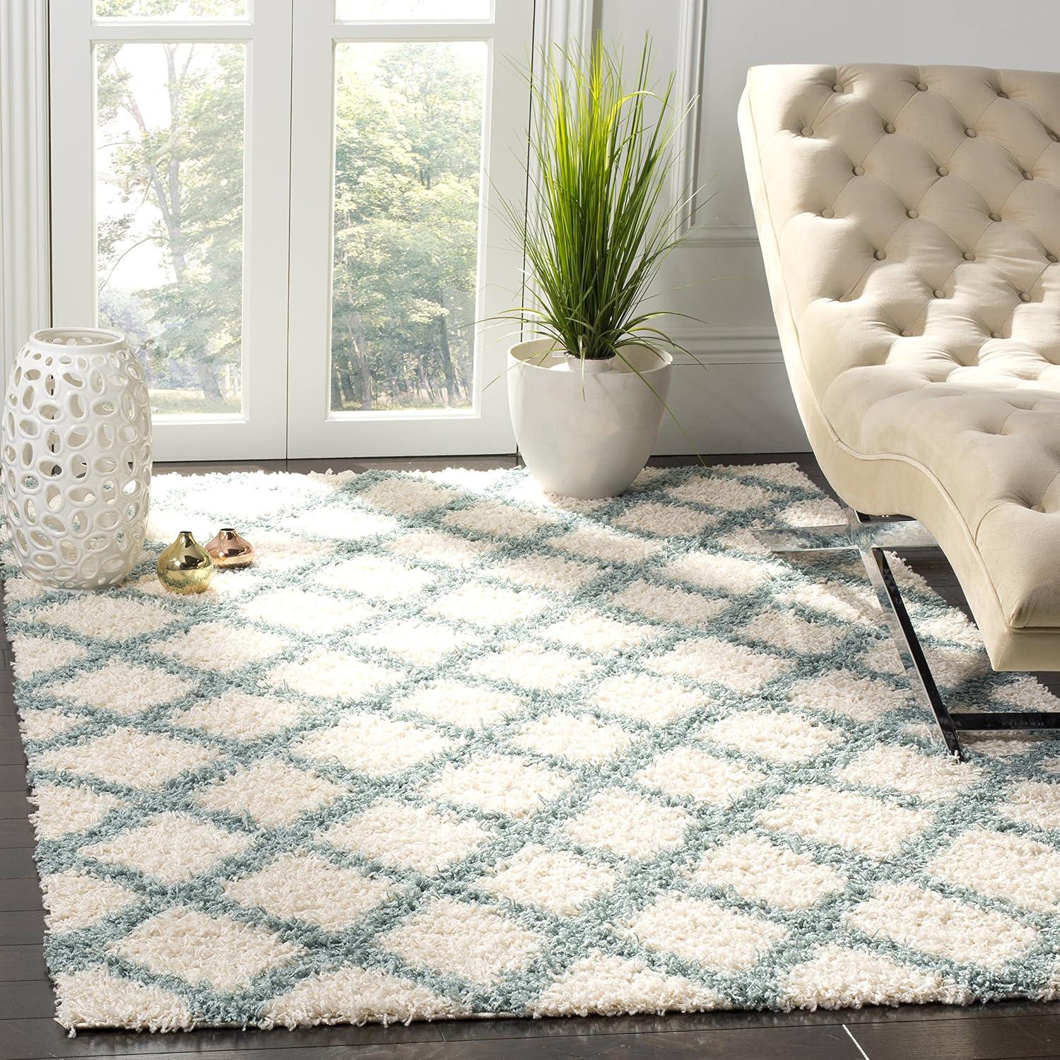 image:imageSAFAVIEH Dallas Shag Collection Area Rug 51 x 76 Seafoam amp Ivory Trellis Design NonShedding amp Easy Care 15inch Thick Ideal for High Traffic Areas in Living Room Bedroom SGD258CIvorySeafoam