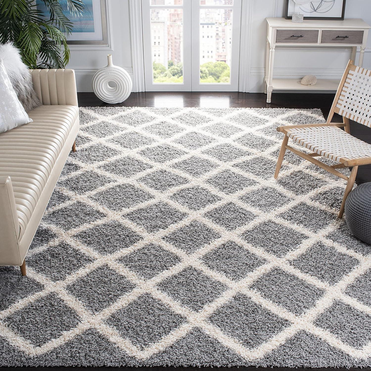 image:imageSAFAVIEH Dallas Shag Collection Area Rug 51 x 76 Seafoam amp Ivory Trellis Design NonShedding amp Easy Care 15inch Thick Ideal for High Traffic Areas in Living Room Bedroom SGD258CGreyIvory
