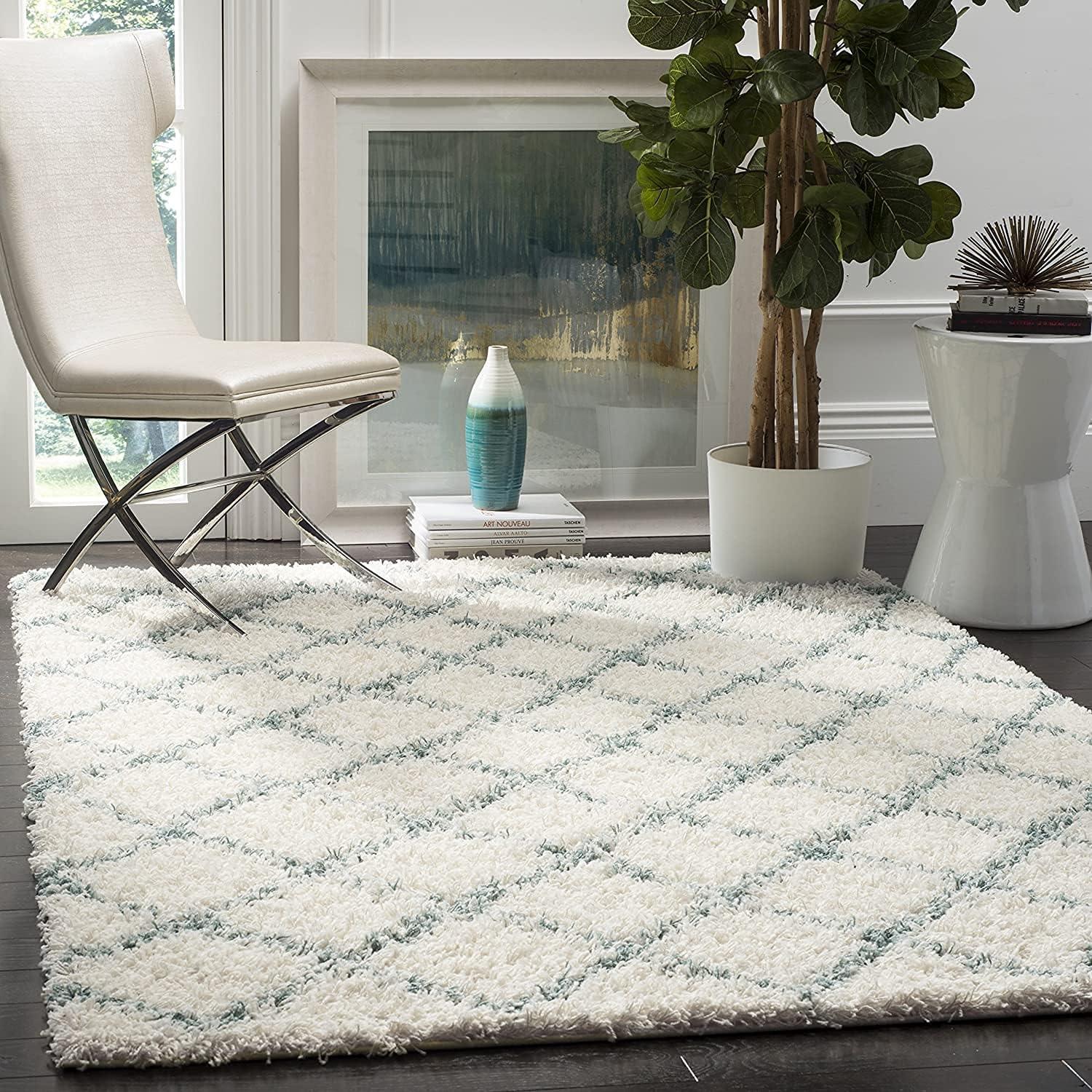 image:imageSAFAVIEH Dallas Shag Collection Area Rug 51 x 76 Seafoam amp Ivory Trellis Design NonShedding amp Easy Care 15inch Thick Ideal for High Traffic Areas in Living Room Bedroom SGD258CIvorySeafoam