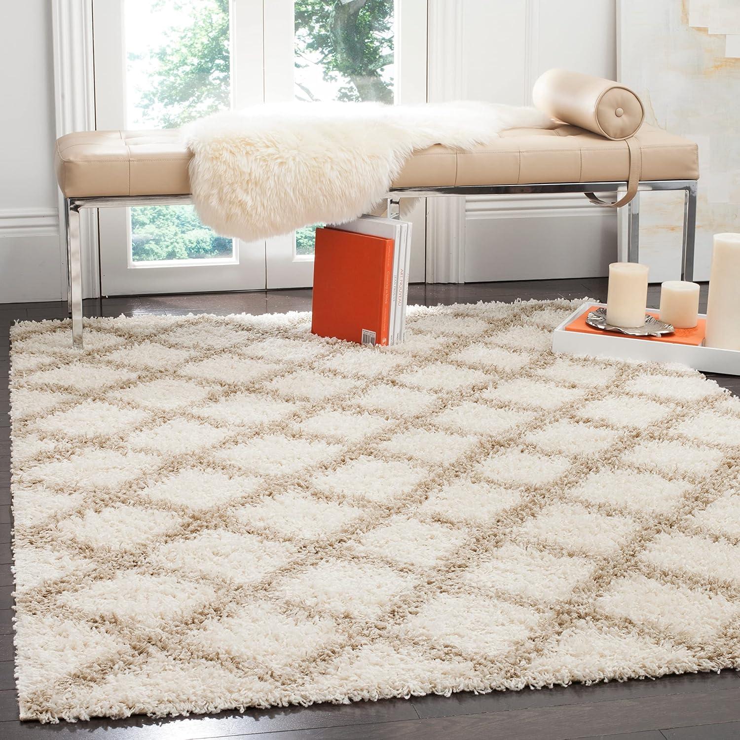 image:imageSAFAVIEH Dallas Shag Collection Area Rug 51 x 76 Seafoam amp Ivory Trellis Design NonShedding amp Easy Care 15inch Thick Ideal for High Traffic Areas in Living Room Bedroom SGD258CBlackIvory