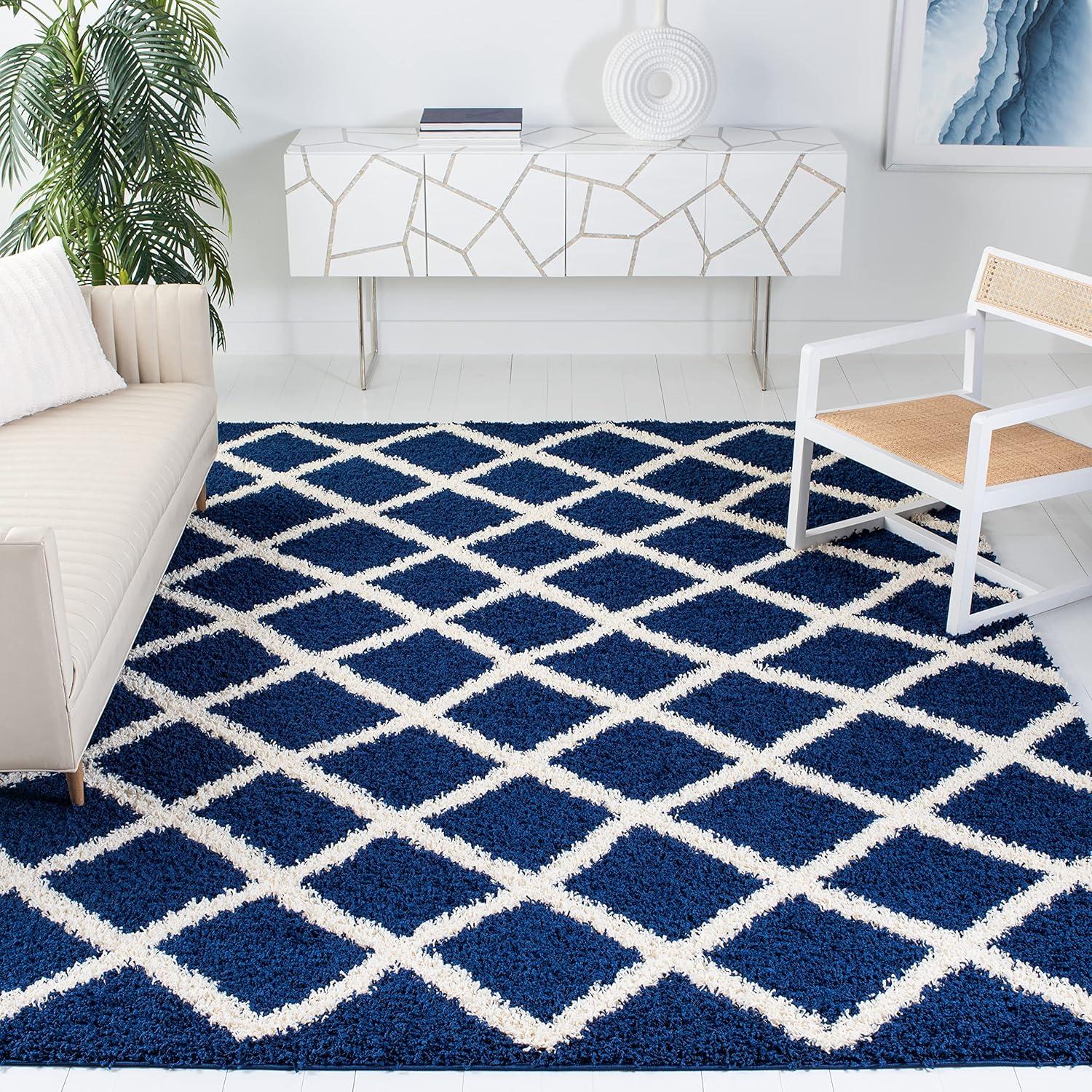 image:imageSAFAVIEH Dallas Shag Collection Area Rug 51 x 76 Seafoam amp Ivory Trellis Design NonShedding amp Easy Care 15inch Thick Ideal for High Traffic Areas in Living Room Bedroom SGD258CNavyIvory