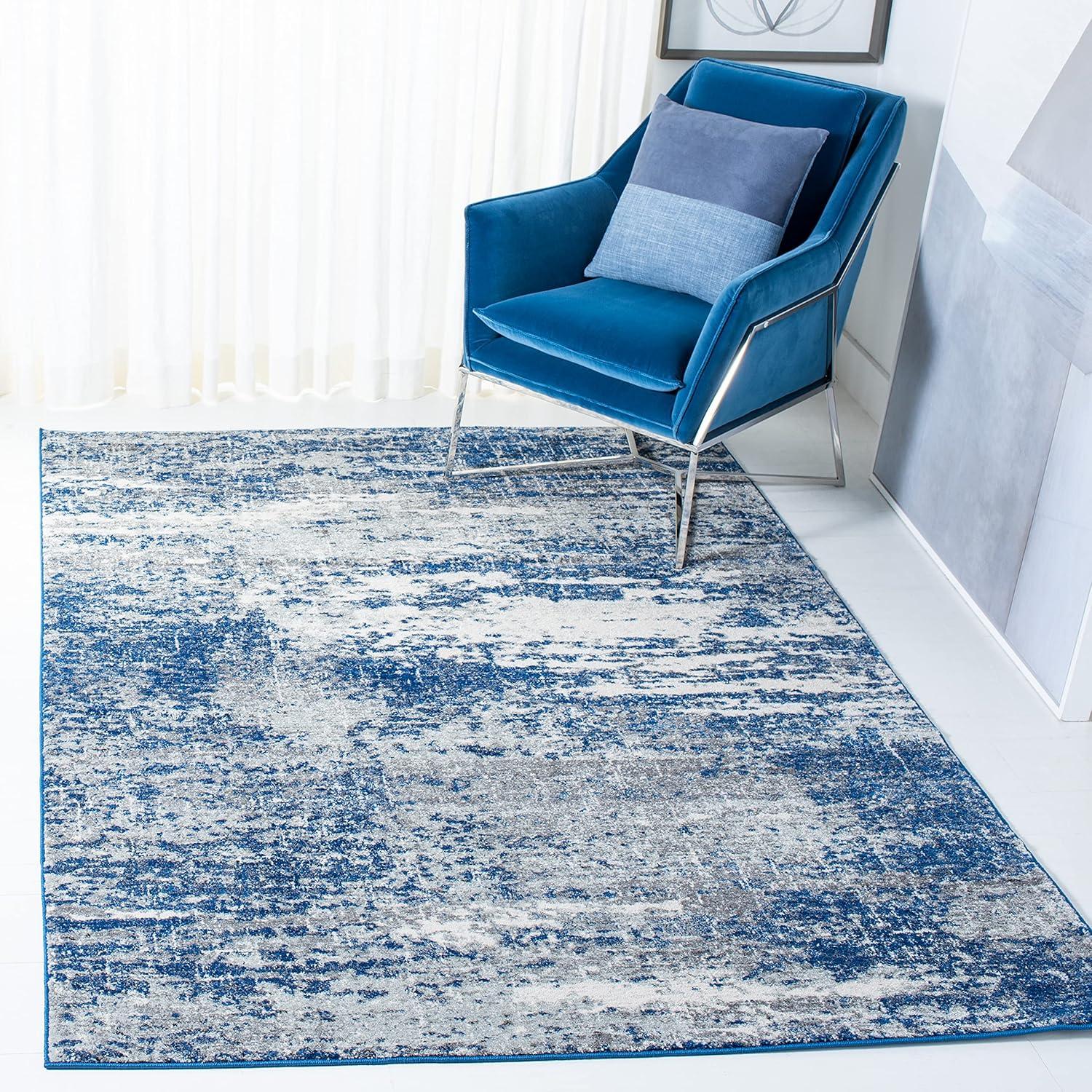 image:imageSAFAVIEH Evoke Collection 8 x 10 Ivory Dark Grey EVK272G Modern Abstract NonShedding Living Room Bedroom Dining Home Office Area RugDark BlueGrey