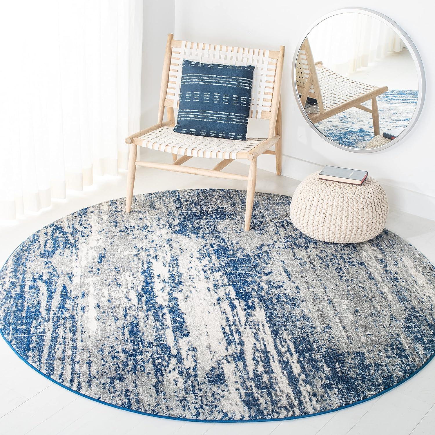image:imageSAFAVIEH Evoke Collection 8 x 10 Ivory Dark Grey EVK272G Modern Abstract NonShedding Living Room Bedroom Dining Home Office Area RugDark BlueGrey