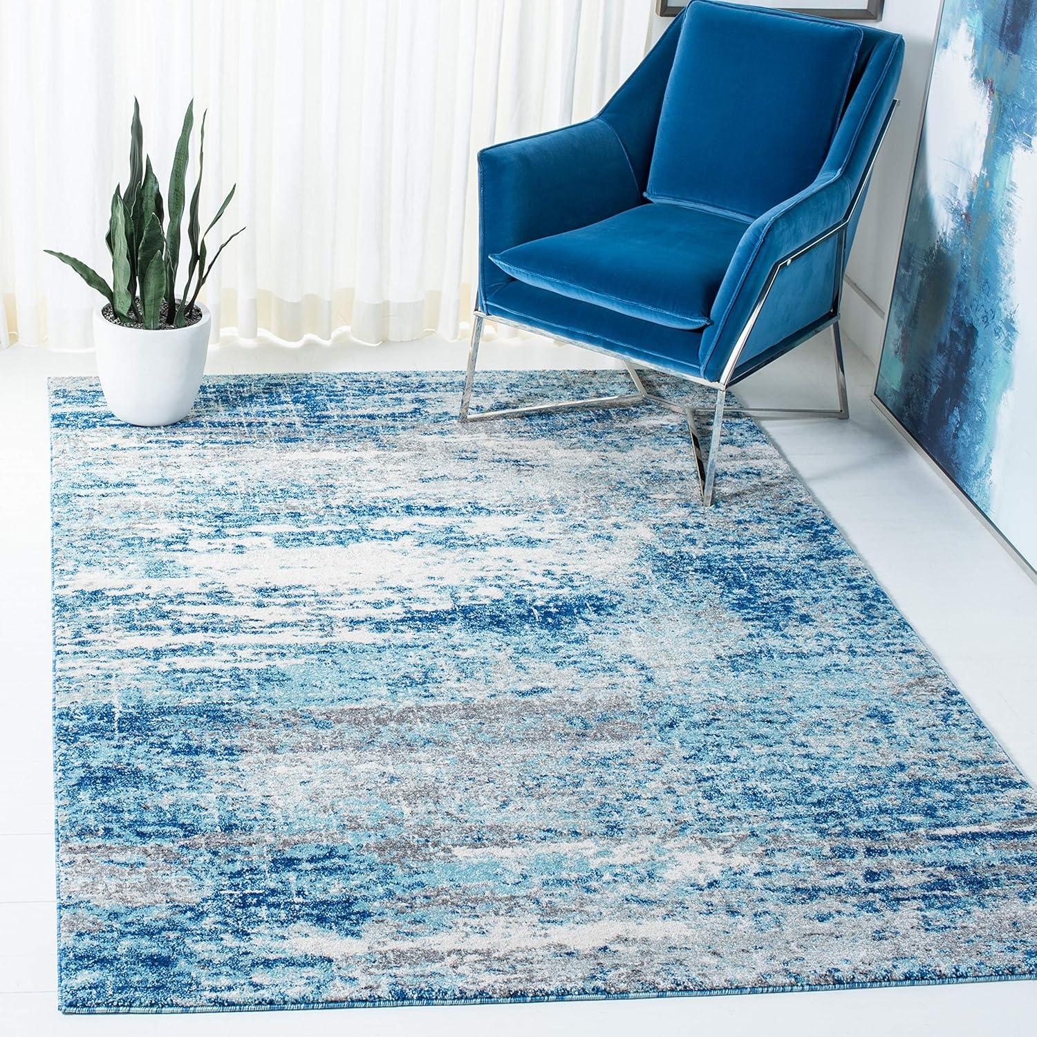 image:imageSAFAVIEH Evoke Collection 8 x 10 Ivory Dark Grey EVK272G Modern Abstract NonShedding Living Room Bedroom Dining Home Office Area RugLight BlueGrey