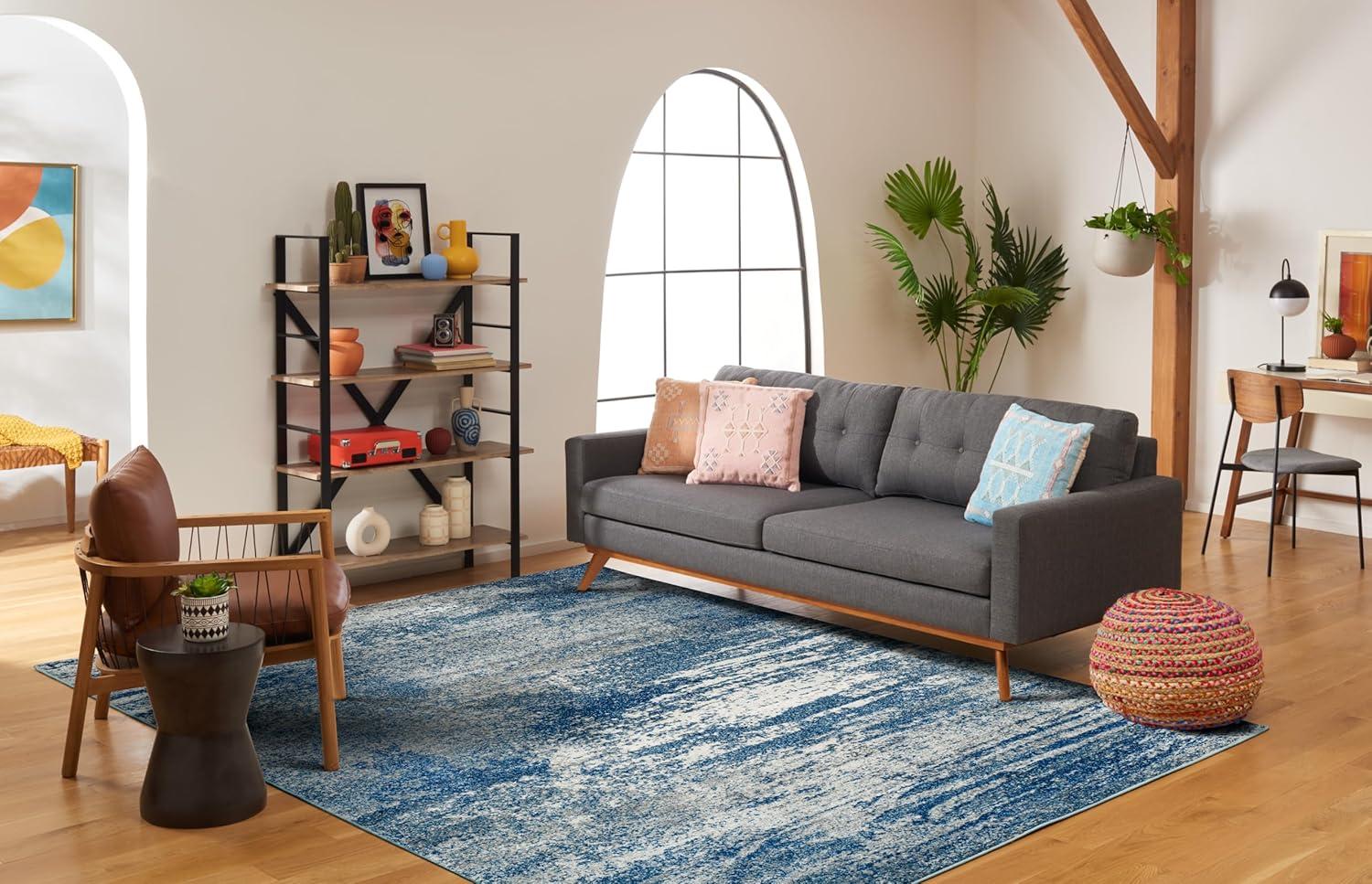 image:imageSAFAVIEH Evoke Collection 8 x 10 Ivory Dark Grey EVK272G Modern Abstract NonShedding Living Room Bedroom Dining Home Office Area RugNavyIvory