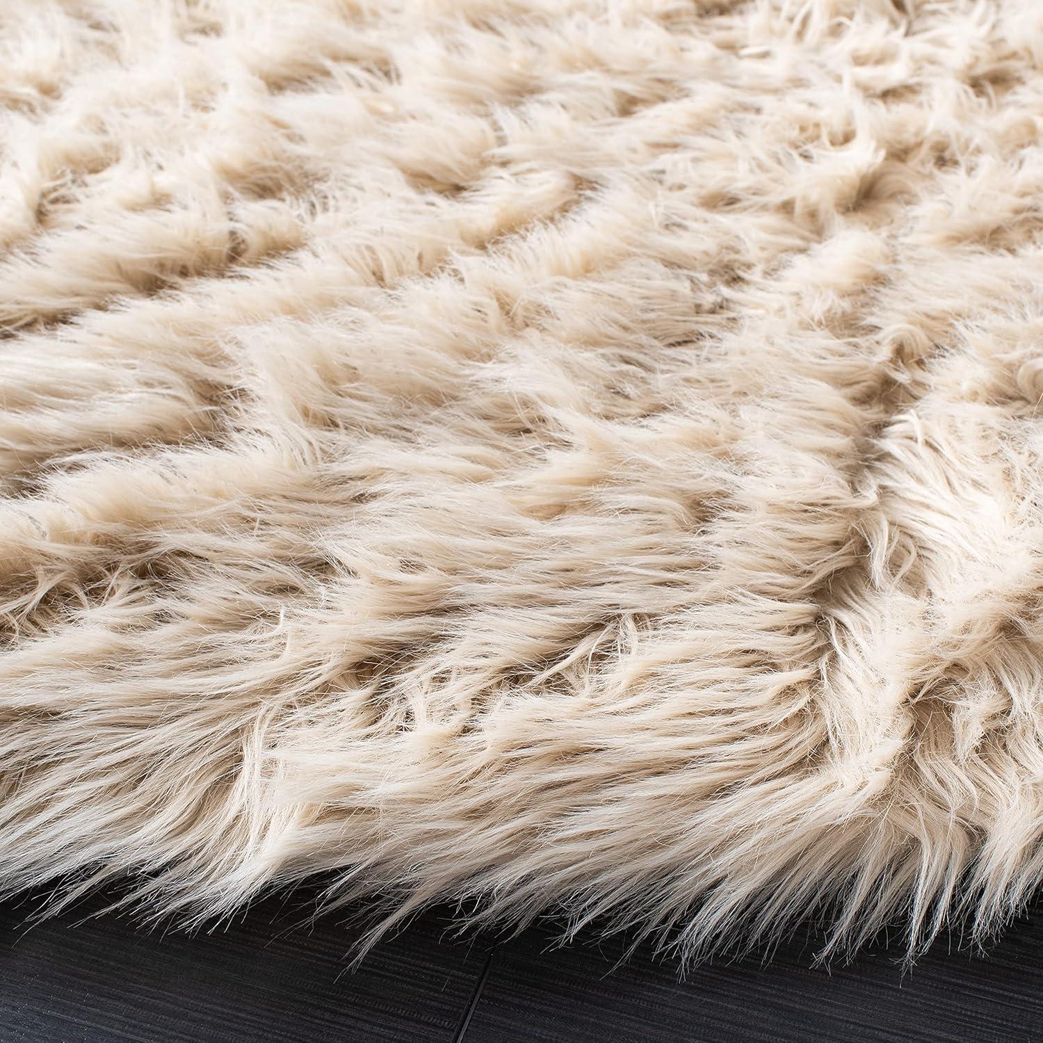 image:imageSAFAVIEH Faux Sheep Skin Collection 3 x 5 Ivory FSS235A Silken Glam 235inch Thick Area RugBeige