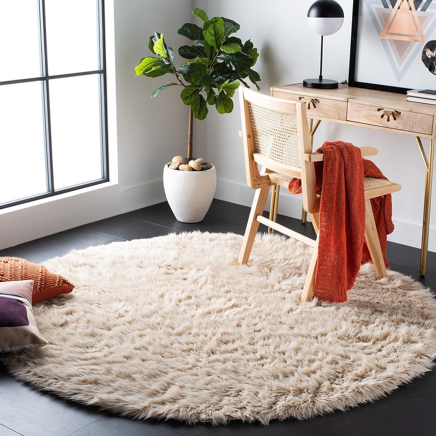 image:imageSAFAVIEH Faux Sheep Skin Collection 3 x 5 Ivory FSS235A Silken Glam 235inch Thick Area RugBeige