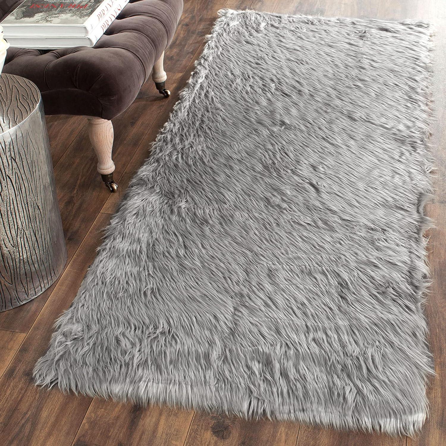 image:imageSAFAVIEH Faux Sheep Skin Collection 3 x 5 Ivory FSS235A Silken Glam 235inch Thick Area RugGrey