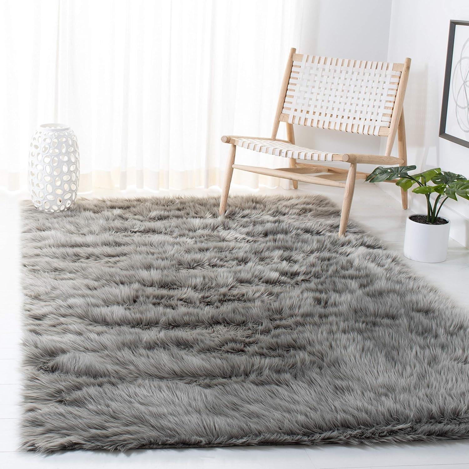 image:imageSAFAVIEH Faux Sheep Skin Collection 3 x 5 Ivory FSS235A Silken Glam 235inch Thick Area RugGrey