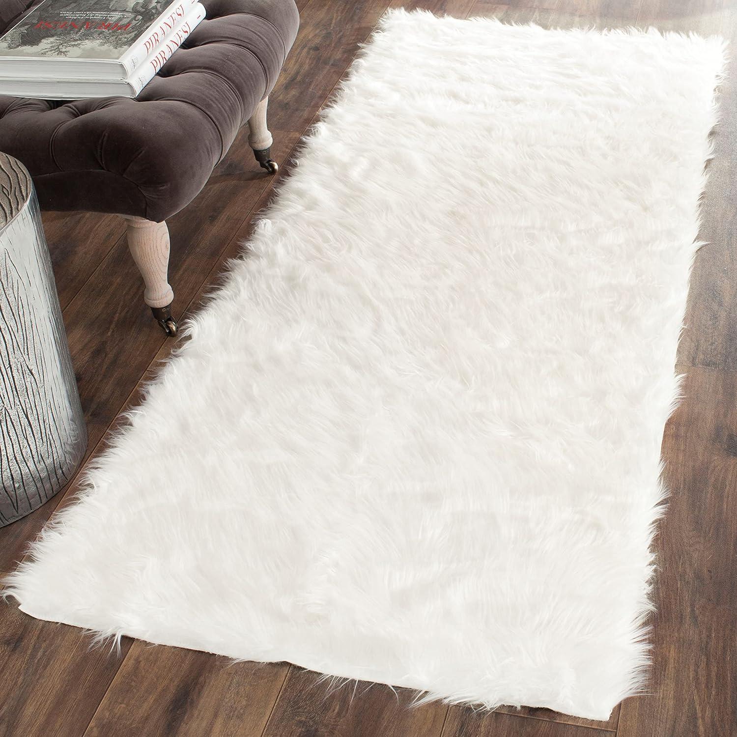 image:imageSAFAVIEH Faux Sheep Skin Collection 3 x 5 Ivory FSS235A Silken Glam 235inch Thick Area RugIvory