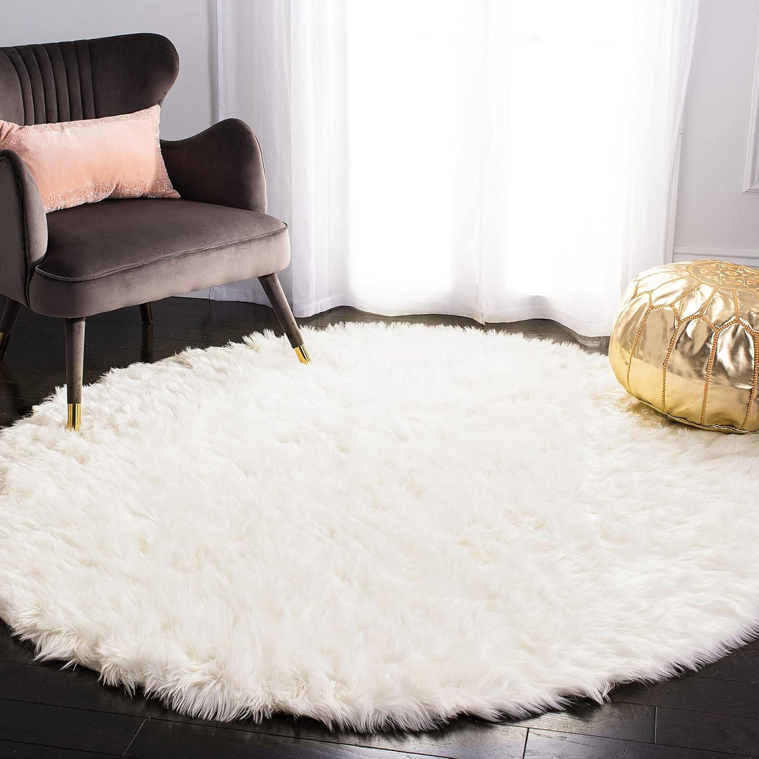 image:imageSAFAVIEH Faux Sheep Skin Collection 3 x 5 Ivory FSS235A Silken Glam 235inch Thick Area RugIvory