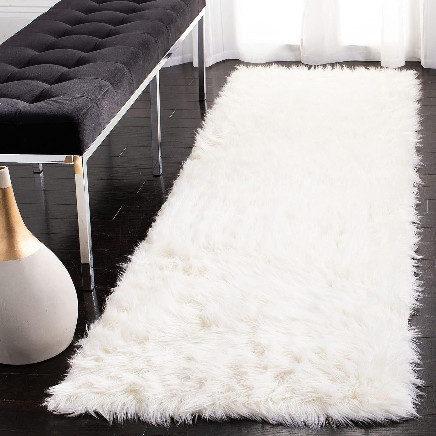 image:imageSAFAVIEH Faux Sheep Skin Collection 3 x 5 Ivory FSS235A Silken Glam 235inch Thick Area RugIvory