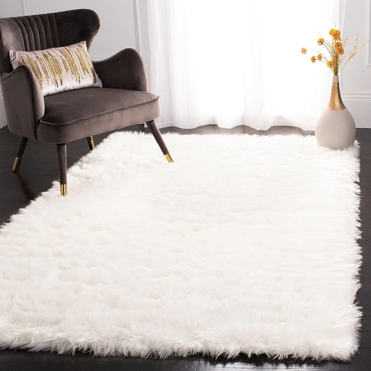 image:imageSAFAVIEH Faux Sheep Skin Collection 3 x 5 Ivory FSS235A Silken Glam 235inch Thick Area RugIvory