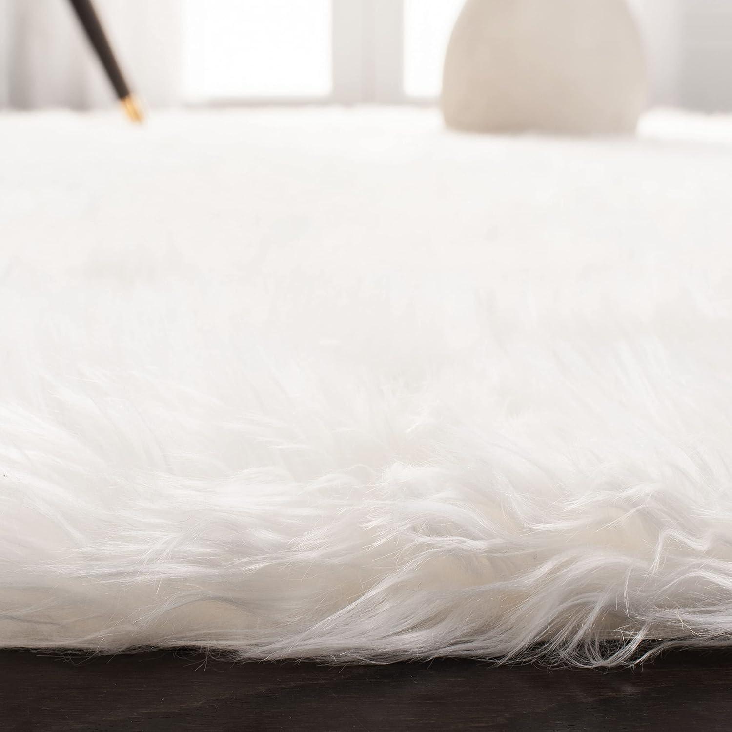 image:imageSAFAVIEH Faux Sheep Skin Collection 3 x 5 Ivory FSS235A Silken Glam 235inch Thick Area RugIvory
