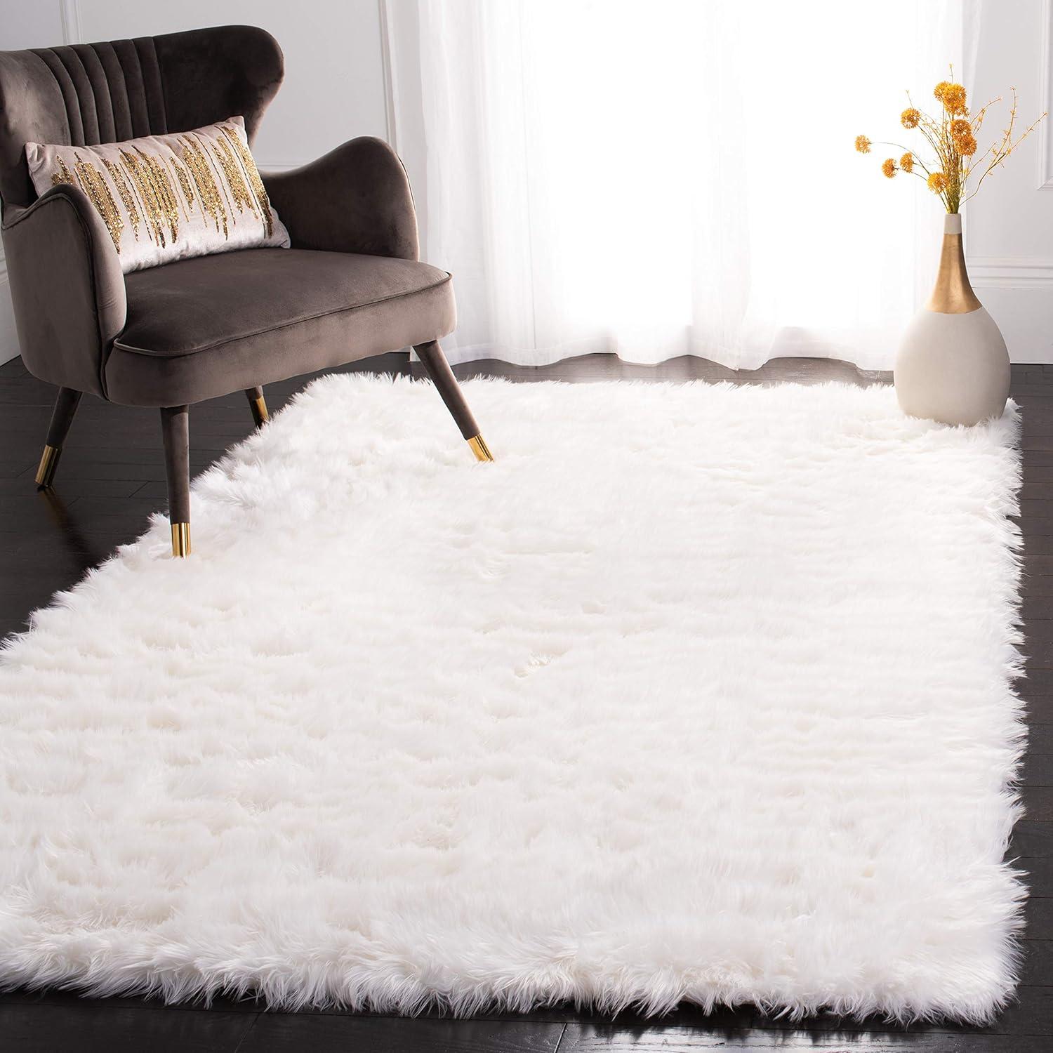 image:imageSAFAVIEH Faux Sheep Skin Collection 3 x 5 Ivory FSS235A Silken Glam 235inch Thick Area RugIvory