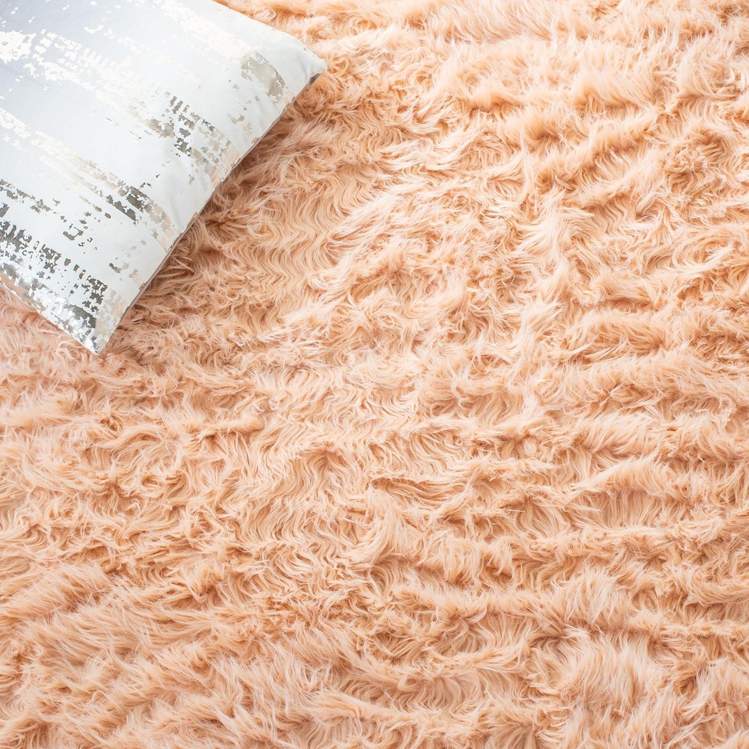 image:imageSAFAVIEH Faux Sheep Skin Collection 3 x 5 Ivory FSS235A Silken Glam 235inch Thick Area RugLight Pink