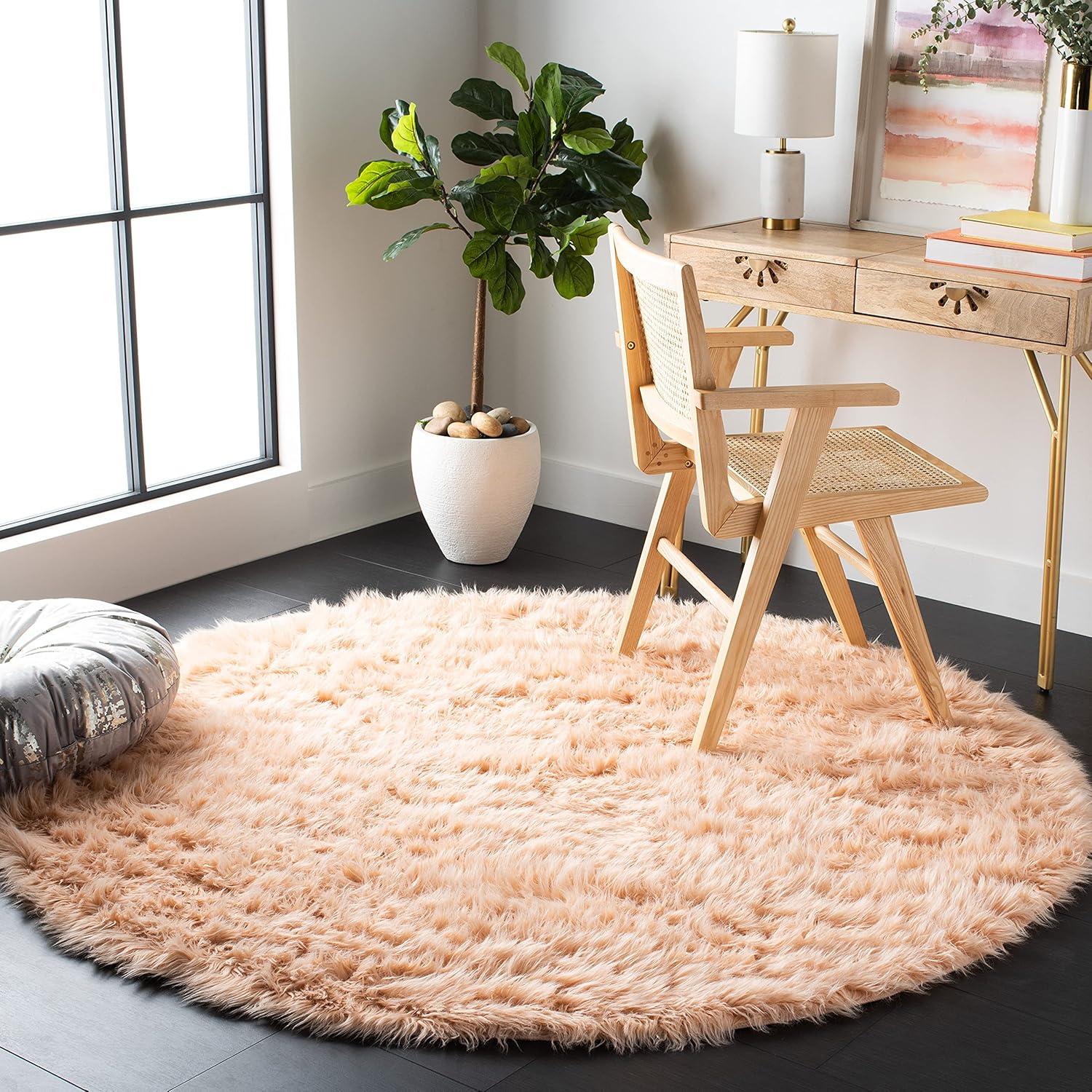 image:imageSAFAVIEH Faux Sheep Skin Collection 3 x 5 Ivory FSS235A Silken Glam 235inch Thick Area RugLight Pink