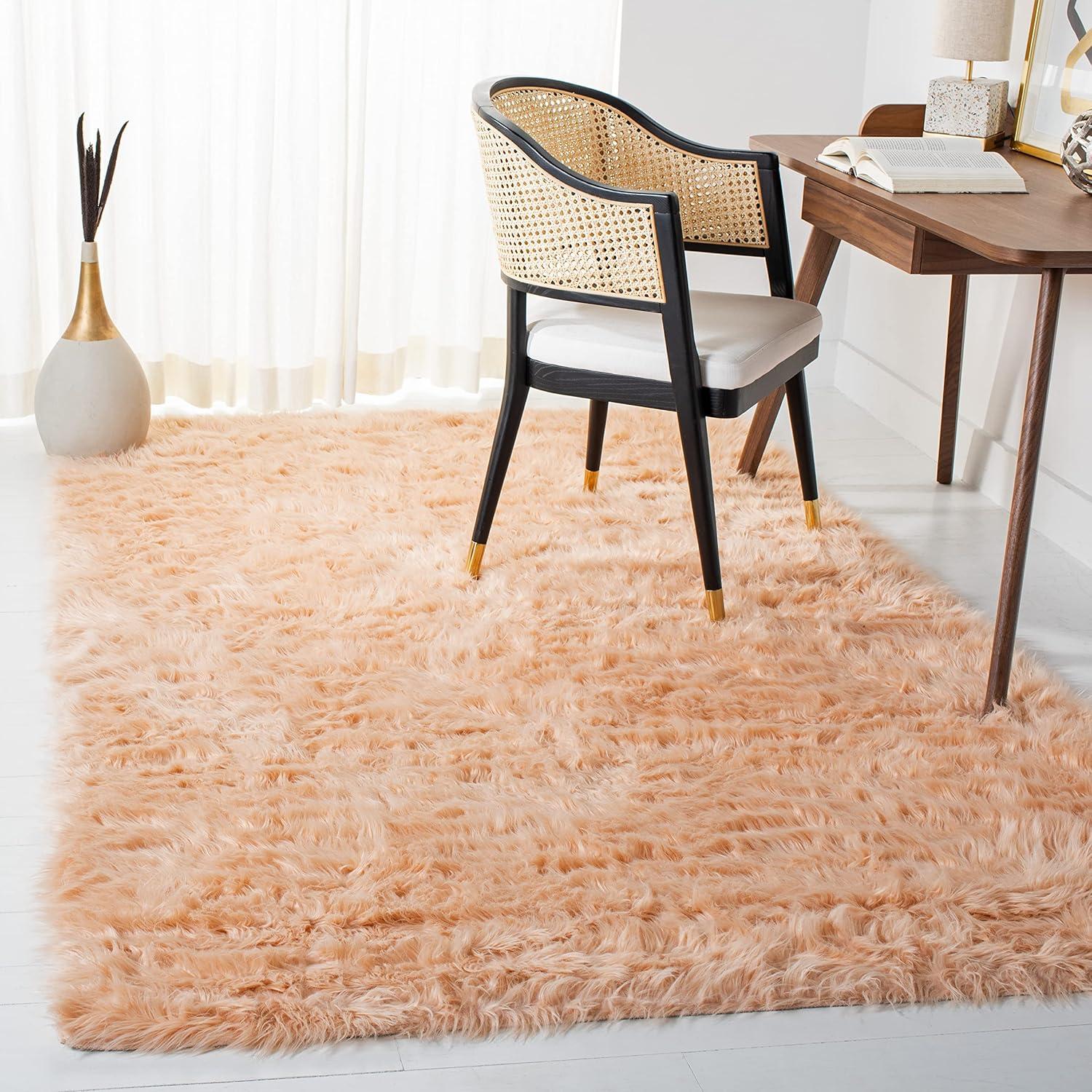 image:imageSAFAVIEH Faux Sheep Skin Collection 3 x 5 Ivory FSS235A Silken Glam 235inch Thick Area RugLight Pink