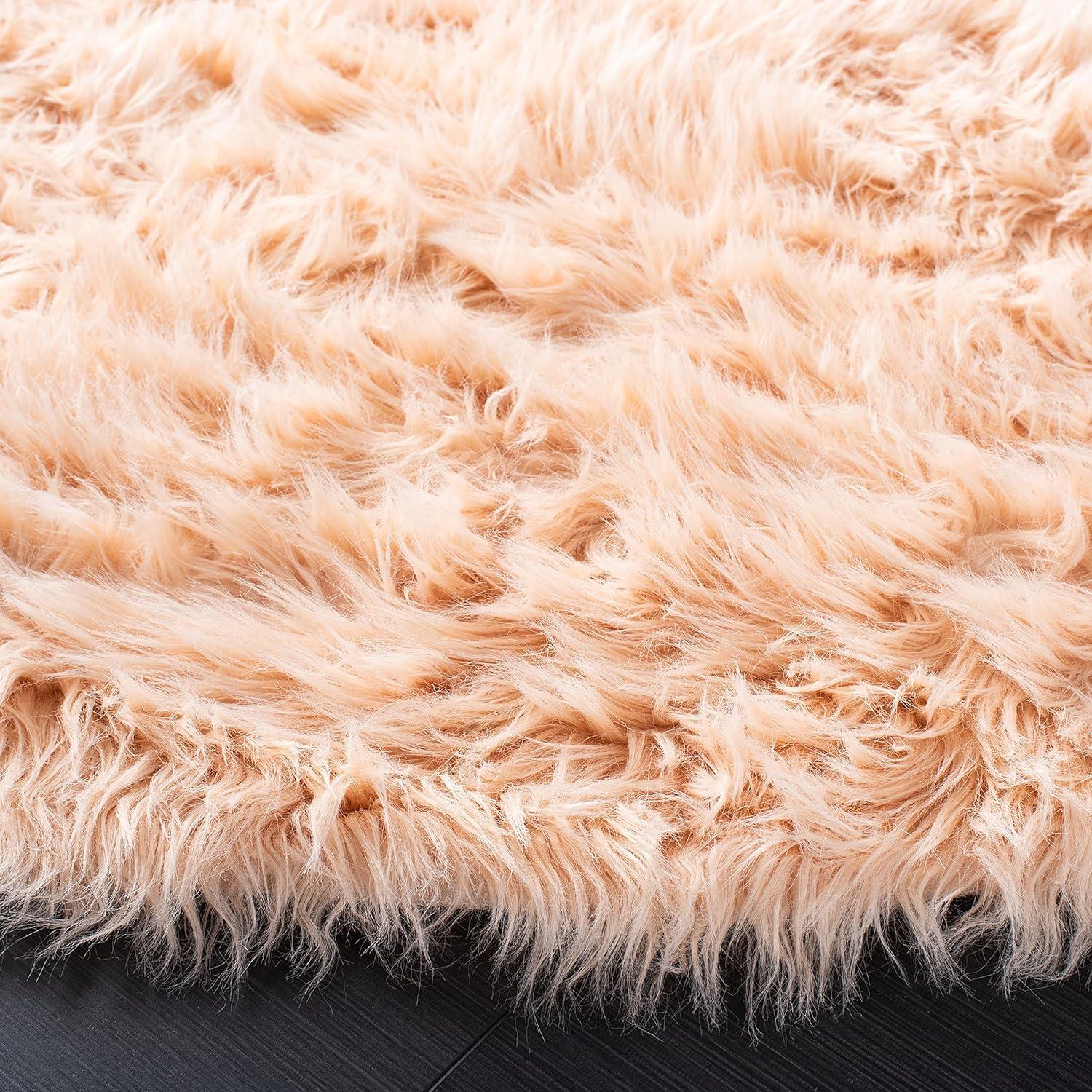 image:imageSAFAVIEH Faux Sheep Skin Collection 3 x 5 Ivory FSS235A Silken Glam 235inch Thick Area RugLight Pink