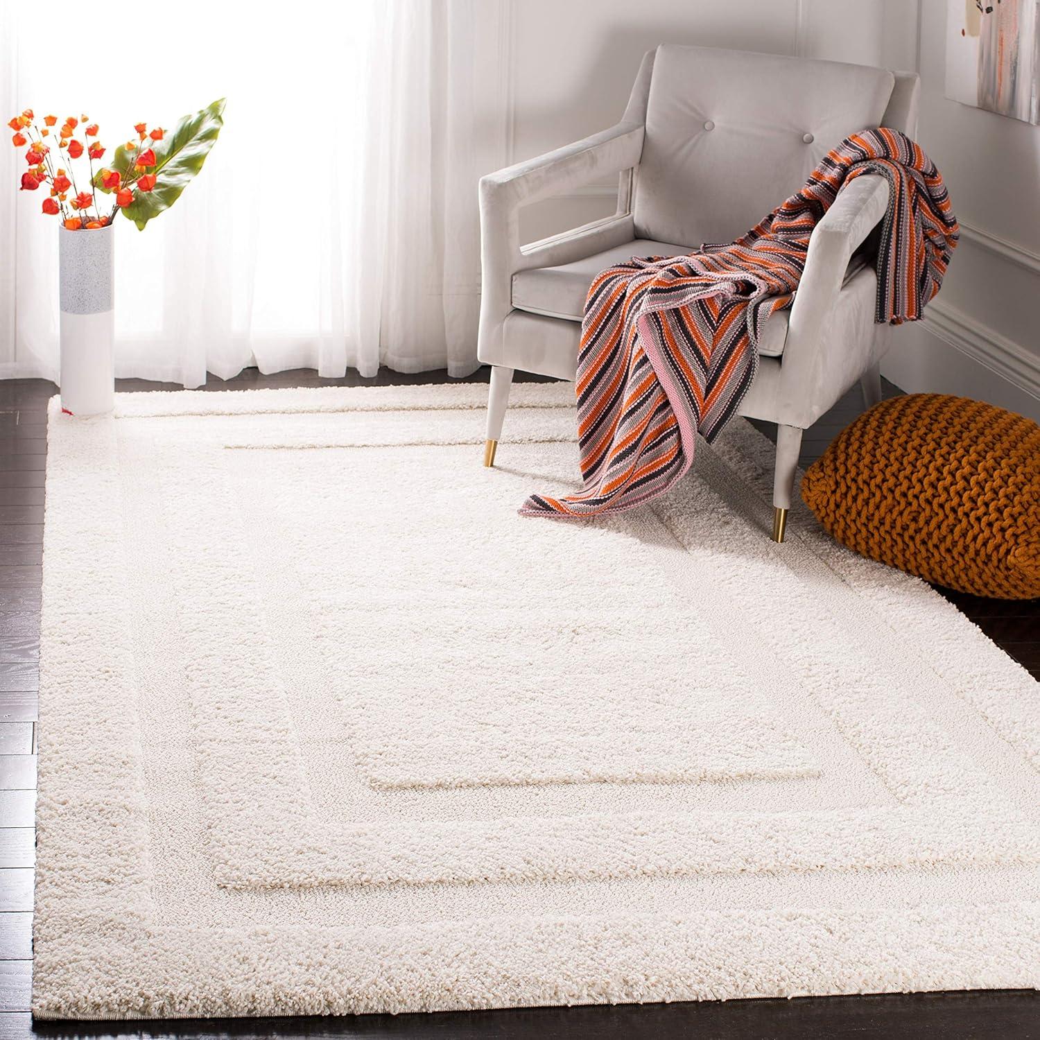image:imageSAFAVIEH Florida Shag Collection Area Rug 53 x 76 Creme amp Creme Border Design NonShedding amp Easy Care 12inch Thick Ideal for High Traffic Areas in Living Room Bedroom SG4541111Beige