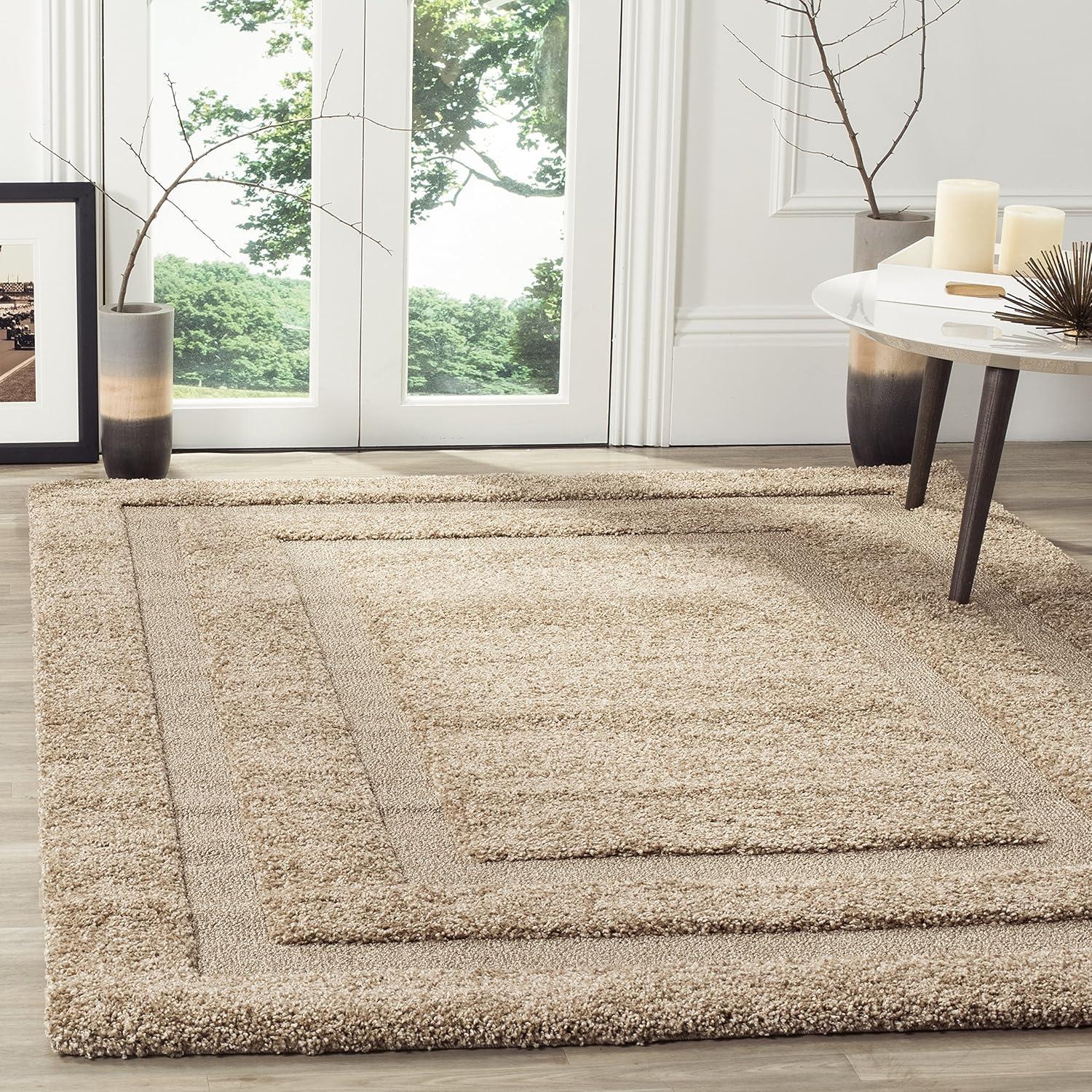 image:imageSAFAVIEH Florida Shag Collection Area Rug 53 x 76 Creme amp Creme Border Design NonShedding amp Easy Care 12inch Thick Ideal for High Traffic Areas in Living Room Bedroom SG4541111Beige