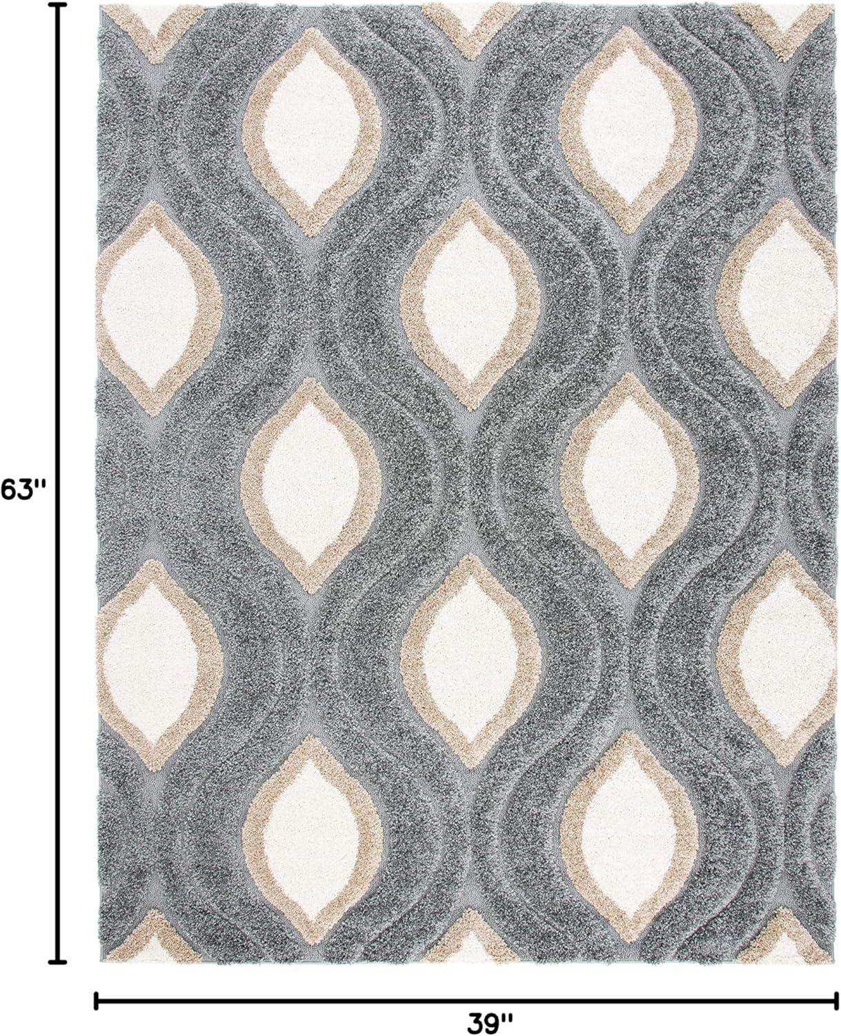 image:imageSAFAVIEH Florida Shag Collection Area Rug 86 x 12 Cream amp Smoke Modern Ogee Design NonShedding amp Easy Care 12inch Thick Ideal for High Traffic Areas in Living Room Bedroom SG4611179GreyIvory