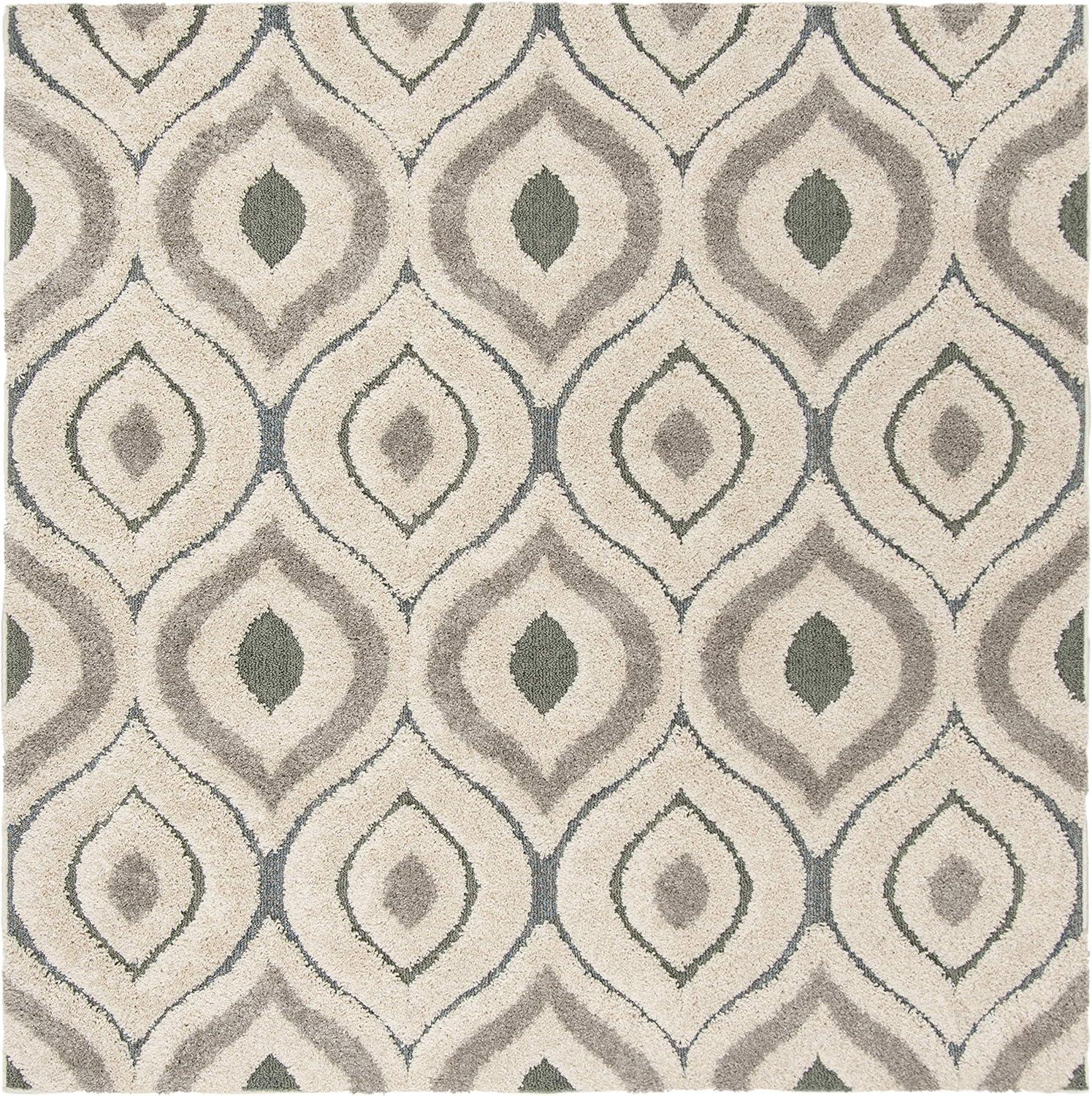 image:imageSAFAVIEH Florida Shag Collection Area Rug 86 x 12 Cream amp Smoke Modern Ogee Design NonShedding amp Easy Care 12inch Thick Ideal for High Traffic Areas in Living Room Bedroom SG4611179CreamLight Blue