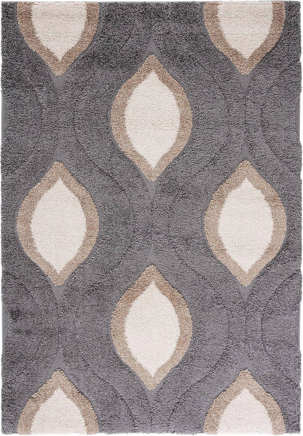 image:imageSAFAVIEH Florida Shag Collection Area Rug 86 x 12 Cream amp Smoke Modern Ogee Design NonShedding amp Easy Care 12inch Thick Ideal for High Traffic Areas in Living Room Bedroom SG4611179GreyIvory