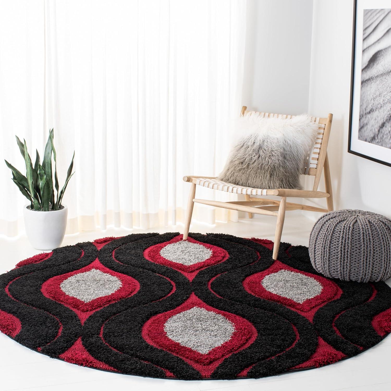 image:imageSAFAVIEH Florida Shag Collection Area Rug 86 x 12 Cream amp Smoke Modern Ogee Design NonShedding amp Easy Care 12inch Thick Ideal for High Traffic Areas in Living Room Bedroom SG4611179Red Black