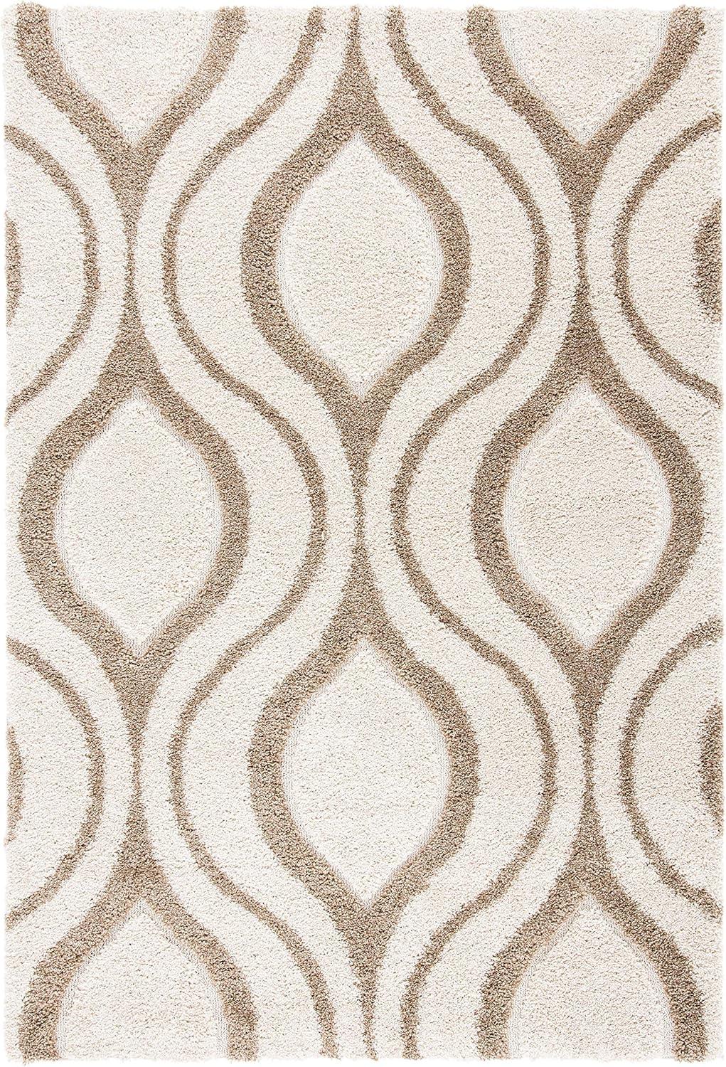 image:imageSAFAVIEH Florida Shag Collection Area Rug 86 x 12 Cream amp Smoke Modern Ogee Design NonShedding amp Easy Care 12inch Thick Ideal for High Traffic Areas in Living Room Bedroom SG4611179IvoryBeige