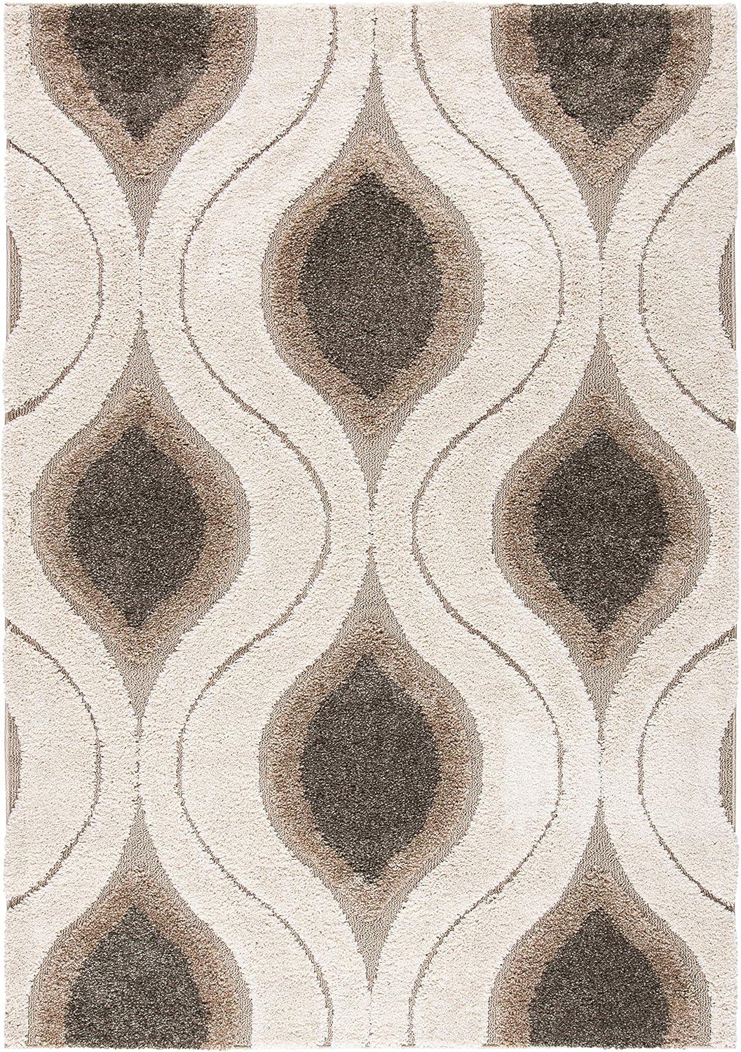 image:imageSAFAVIEH Florida Shag Collection Area Rug 86 x 12 Cream amp Smoke Modern Ogee Design NonShedding amp Easy Care 12inch Thick Ideal for High Traffic Areas in Living Room Bedroom SG4611179CreamSmoke