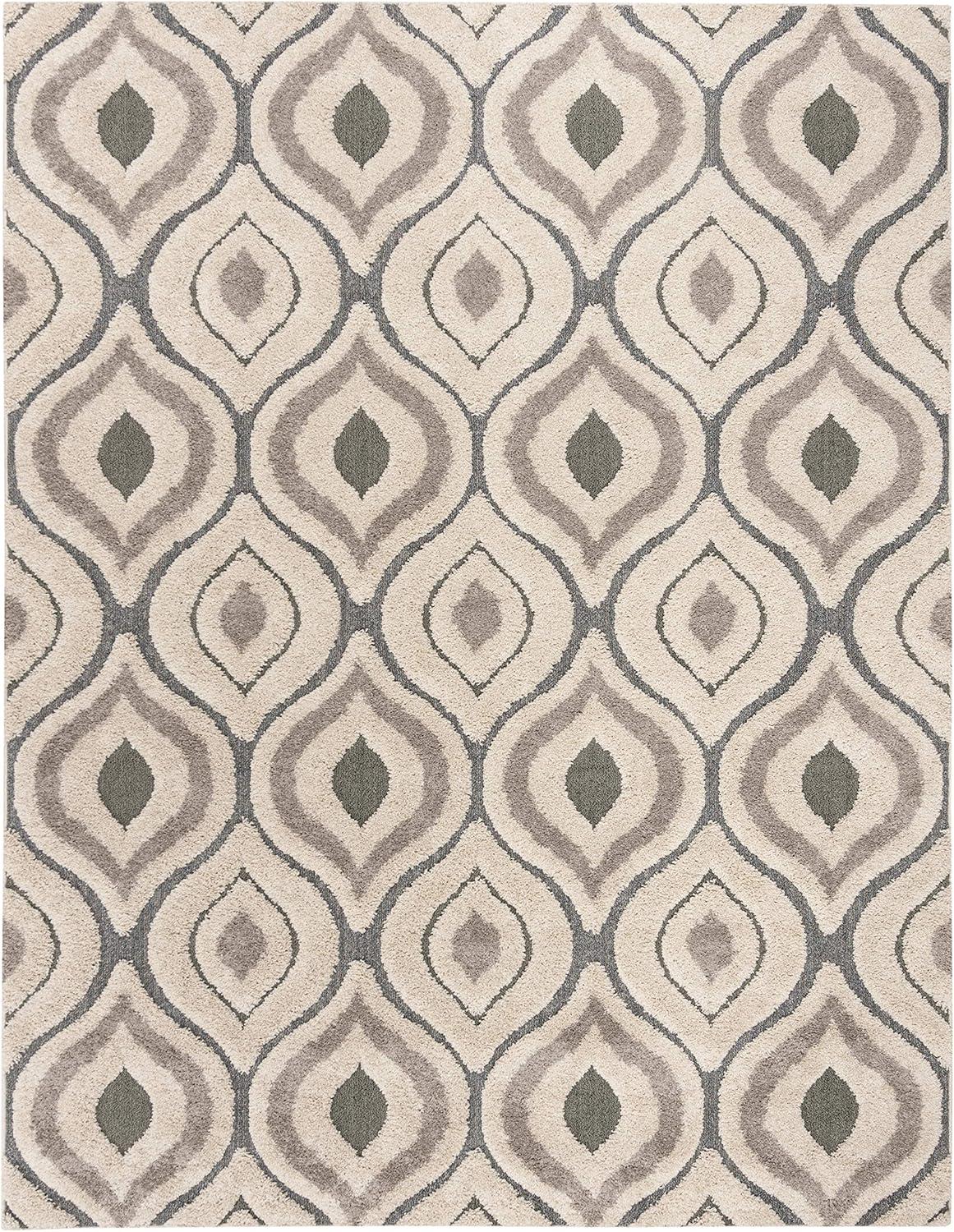 image:imageSAFAVIEH Florida Shag Collection Area Rug 86 x 12 Cream amp Smoke Modern Ogee Design NonShedding amp Easy Care 12inch Thick Ideal for High Traffic Areas in Living Room Bedroom SG4611179CreamLight Blue