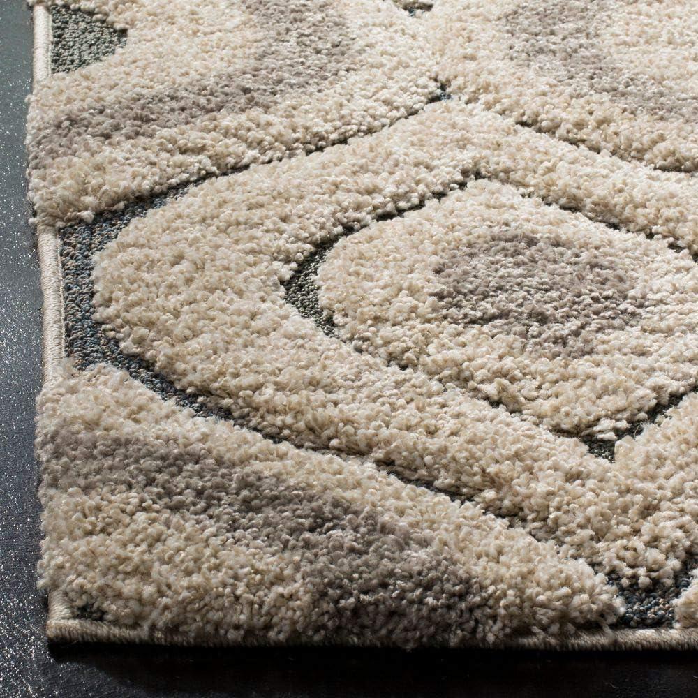 image:imageSAFAVIEH Florida Shag Collection Area Rug 86 x 12 Cream amp Smoke Modern Ogee Design NonShedding amp Easy Care 12inch Thick Ideal for High Traffic Areas in Living Room Bedroom SG4611179CreamLight Blue