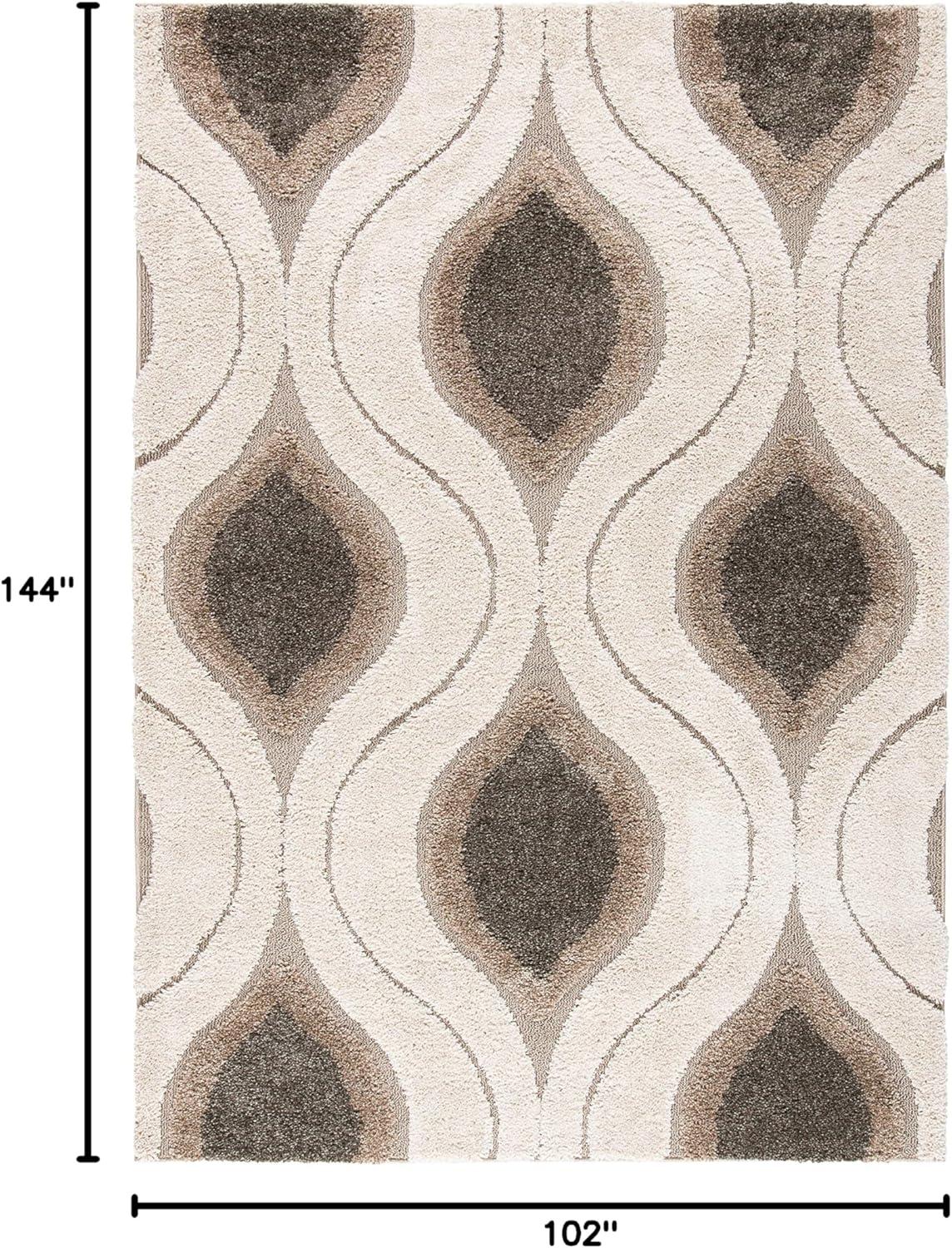 image:imageSAFAVIEH Florida Shag Collection Area Rug 86 x 12 Cream amp Smoke Modern Ogee Design NonShedding amp Easy Care 12inch Thick Ideal for High Traffic Areas in Living Room Bedroom SG4611179CreamSmoke
