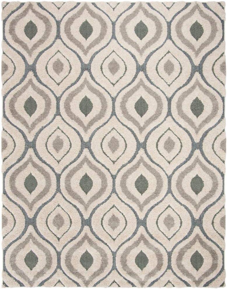 image:imageSAFAVIEH Florida Shag Collection Area Rug 86 x 12 Cream amp Smoke Modern Ogee Design NonShedding amp Easy Care 12inch Thick Ideal for High Traffic Areas in Living Room Bedroom SG4611179CreamLight Blue
