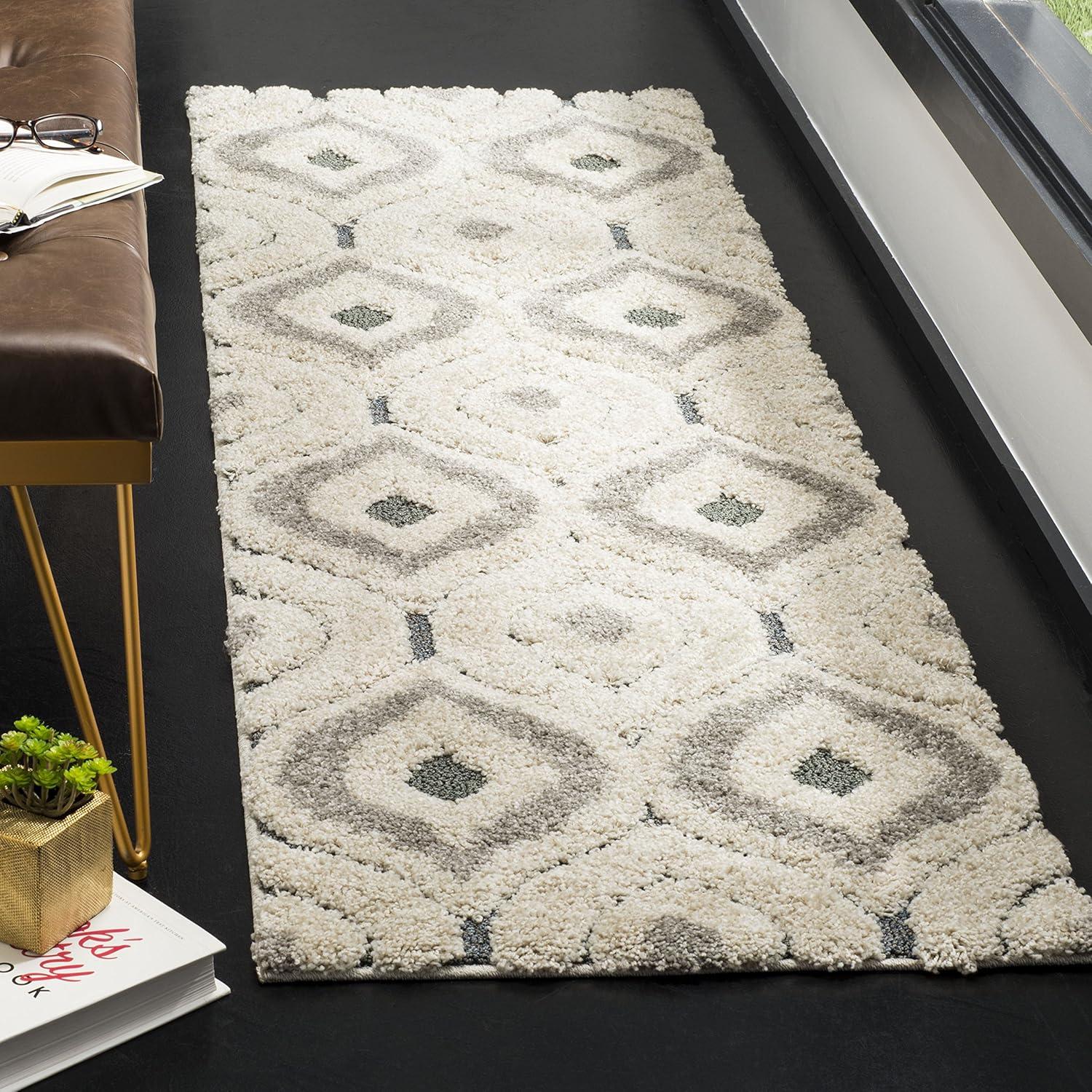 image:imageSAFAVIEH Florida Shag Collection Area Rug 86 x 12 Cream amp Smoke Modern Ogee Design NonShedding amp Easy Care 12inch Thick Ideal for High Traffic Areas in Living Room Bedroom SG4611179CreamLight Blue