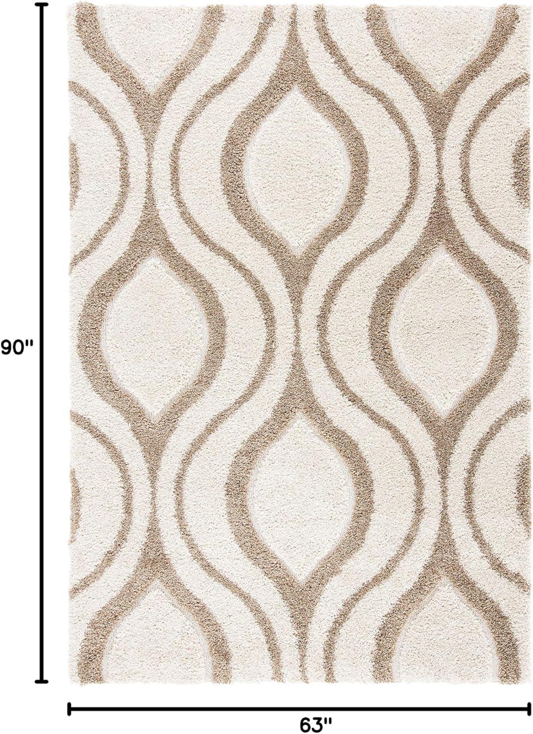 image:imageSAFAVIEH Florida Shag Collection Area Rug 86 x 12 Cream amp Smoke Modern Ogee Design NonShedding amp Easy Care 12inch Thick Ideal for High Traffic Areas in Living Room Bedroom SG4611179IvoryBeige