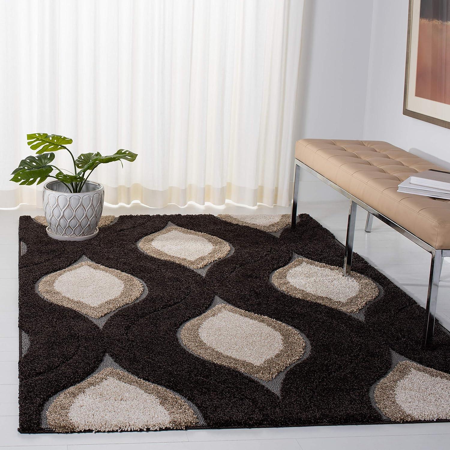 image:imageSAFAVIEH Florida Shag Collection Area Rug 86 x 12 Cream amp Smoke Modern Ogee Design NonShedding amp Easy Care 12inch Thick Ideal for High Traffic Areas in Living Room Bedroom SG4611179Dark BrownIvory