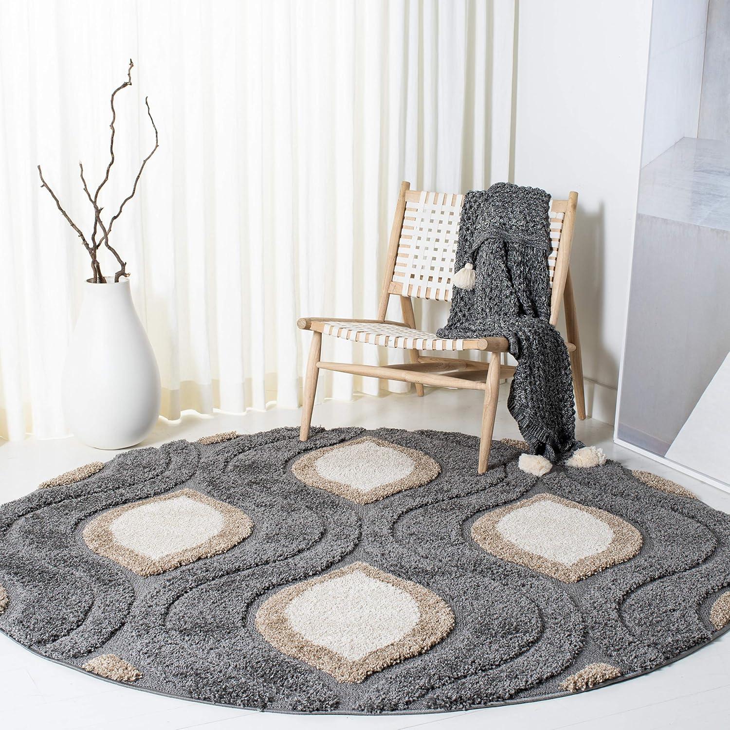 image:imageSAFAVIEH Florida Shag Collection Area Rug 86 x 12 Cream amp Smoke Modern Ogee Design NonShedding amp Easy Care 12inch Thick Ideal for High Traffic Areas in Living Room Bedroom SG4611179GreyIvory