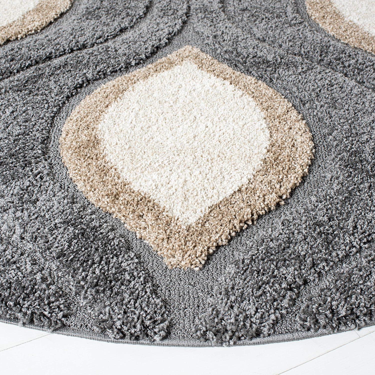 image:imageSAFAVIEH Florida Shag Collection Area Rug 86 x 12 Cream amp Smoke Modern Ogee Design NonShedding amp Easy Care 12inch Thick Ideal for High Traffic Areas in Living Room Bedroom SG4611179GreyIvory