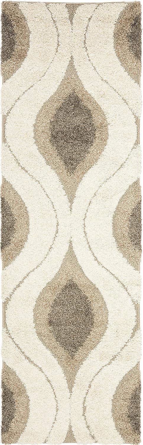 image:imageSAFAVIEH Florida Shag Collection Area Rug 86 x 12 Cream amp Smoke Modern Ogee Design NonShedding amp Easy Care 12inch Thick Ideal for High Traffic Areas in Living Room Bedroom SG4611179CreamSmoke