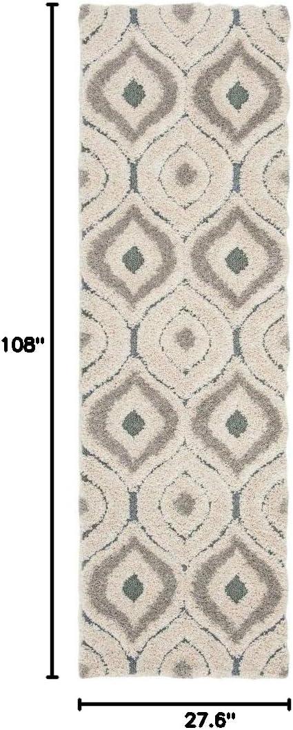 image:imageSAFAVIEH Florida Shag Collection Area Rug 86 x 12 Cream amp Smoke Modern Ogee Design NonShedding amp Easy Care 12inch Thick Ideal for High Traffic Areas in Living Room Bedroom SG4611179CreamLight Blue