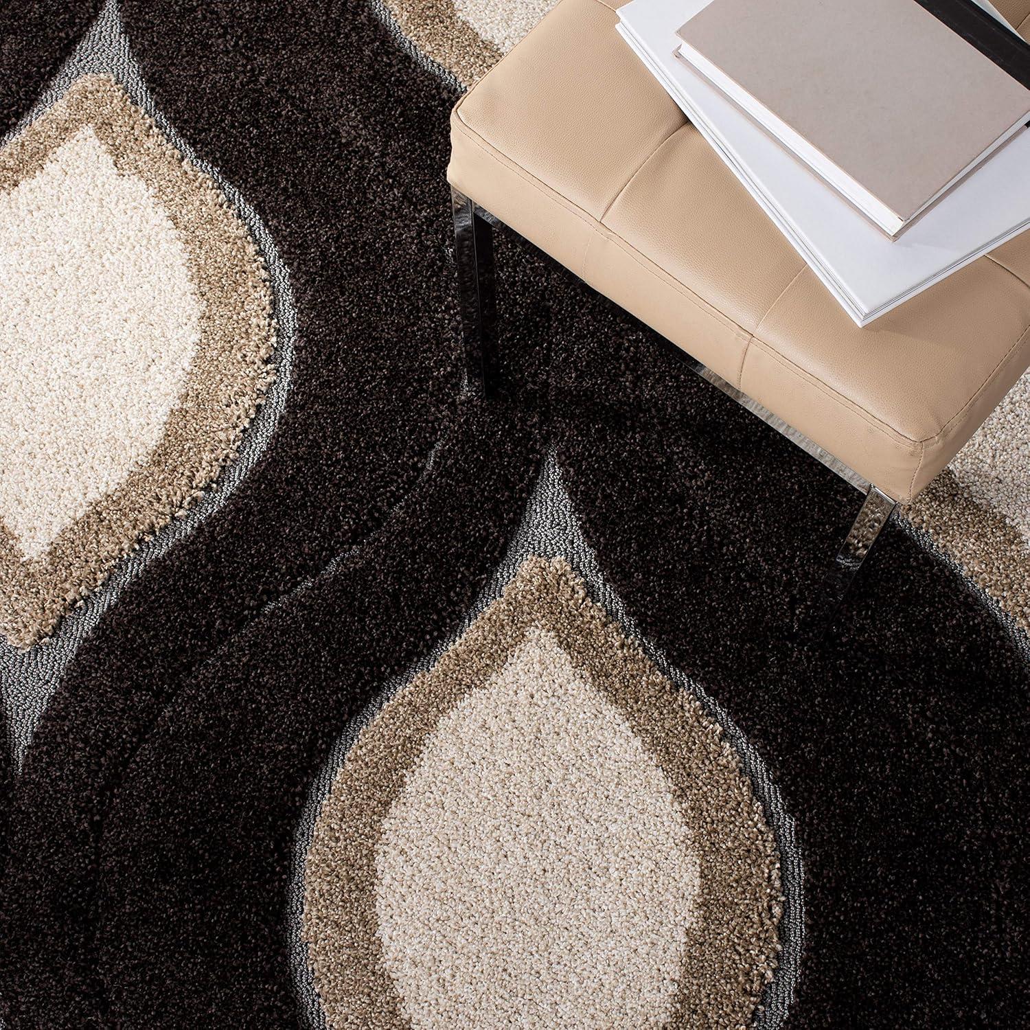 image:imageSAFAVIEH Florida Shag Collection Area Rug 86 x 12 Cream amp Smoke Modern Ogee Design NonShedding amp Easy Care 12inch Thick Ideal for High Traffic Areas in Living Room Bedroom SG4611179Dark BrownIvory