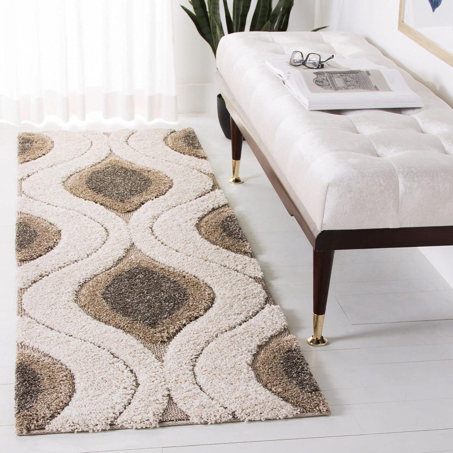 image:imageSAFAVIEH Florida Shag Collection Area Rug 86 x 12 Cream amp Smoke Modern Ogee Design NonShedding amp Easy Care 12inch Thick Ideal for High Traffic Areas in Living Room Bedroom SG4611179CreamSmoke
