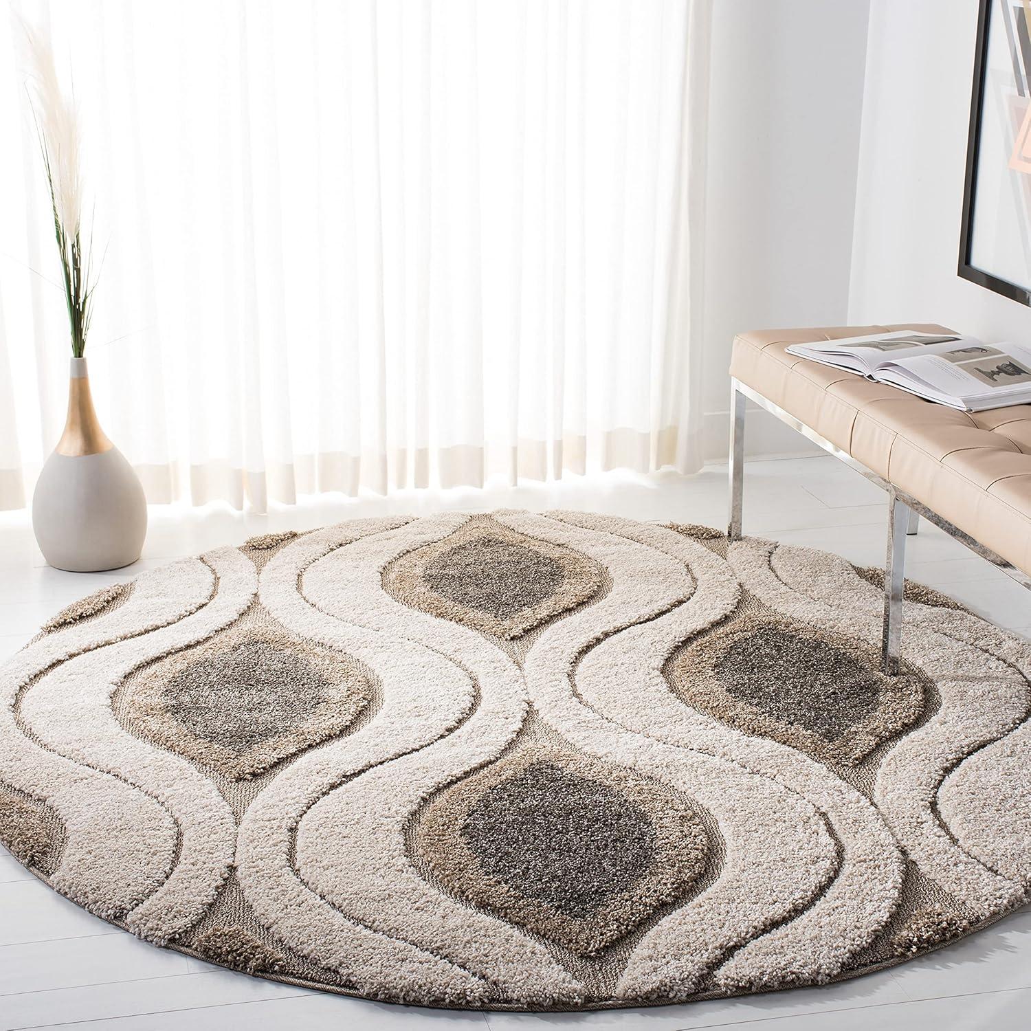 image:imageSAFAVIEH Florida Shag Collection Area Rug 86 x 12 Cream amp Smoke Modern Ogee Design NonShedding amp Easy Care 12inch Thick Ideal for High Traffic Areas in Living Room Bedroom SG4611179Red Black