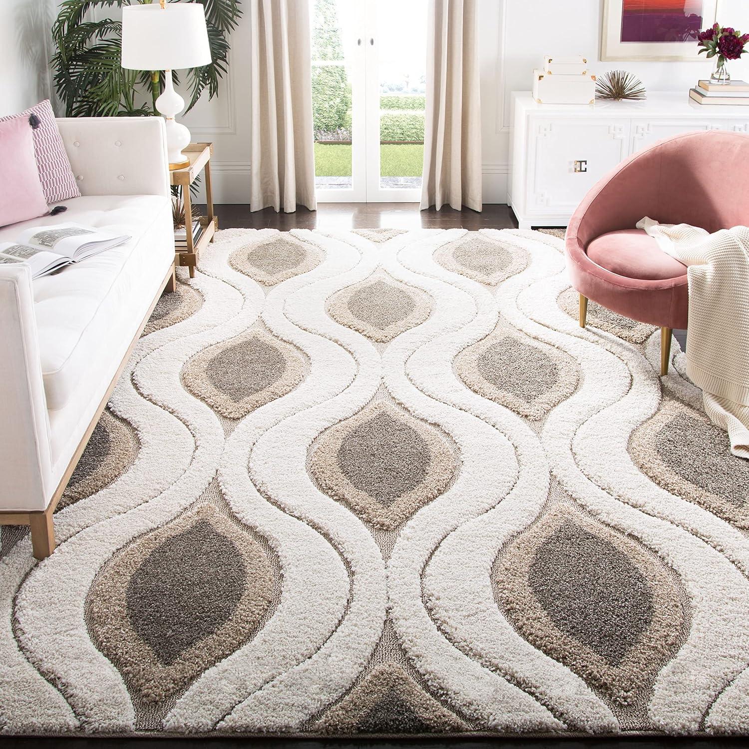 image:imageSAFAVIEH Florida Shag Collection Area Rug 86 x 12 Cream amp Smoke Modern Ogee Design NonShedding amp Easy Care 12inch Thick Ideal for High Traffic Areas in Living Room Bedroom SG4611179Dark BrownIvory
