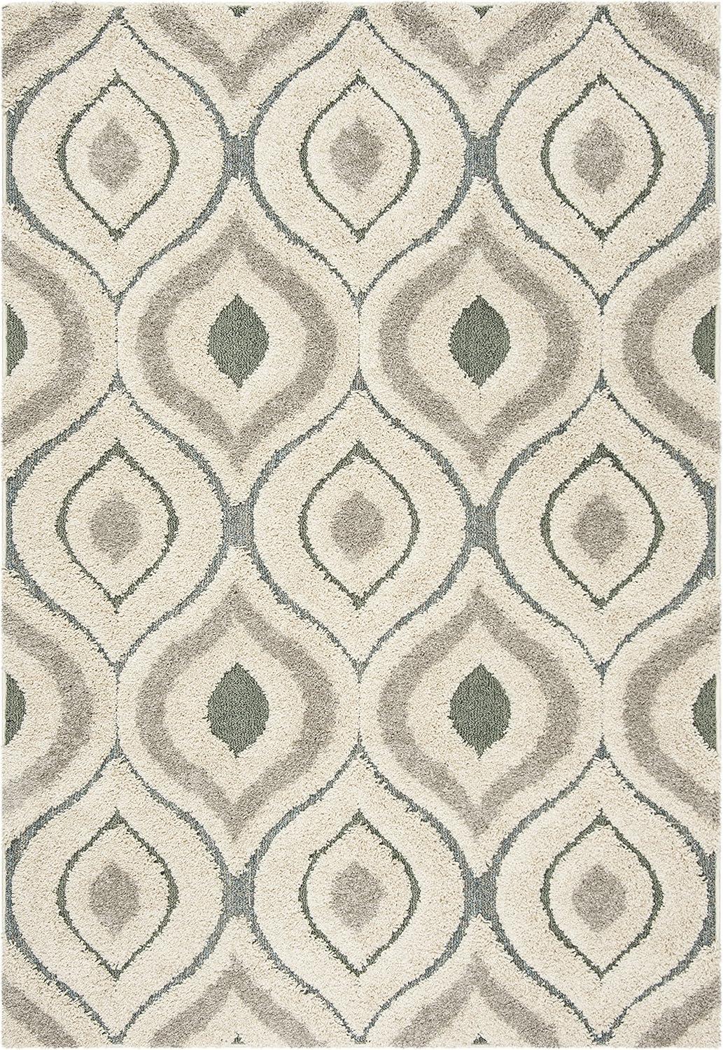 image:imageSAFAVIEH Florida Shag Collection Area Rug 86 x 12 Cream amp Smoke Modern Ogee Design NonShedding amp Easy Care 12inch Thick Ideal for High Traffic Areas in Living Room Bedroom SG4611179CreamLight Blue