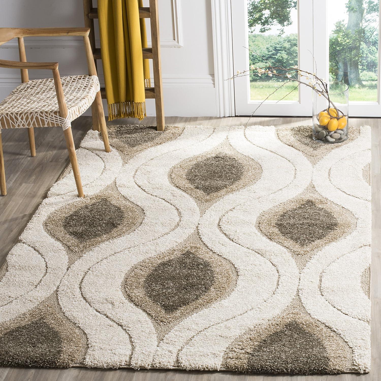 image:imageSAFAVIEH Florida Shag Collection Area Rug 86 x 12 Cream amp Smoke Modern Ogee Design NonShedding amp Easy Care 12inch Thick Ideal for High Traffic Areas in Living Room Bedroom SG4611179CreamSmoke