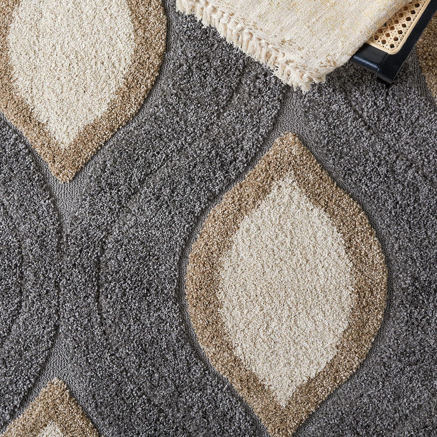 image:imageSAFAVIEH Florida Shag Collection Area Rug 86 x 12 Cream amp Smoke Modern Ogee Design NonShedding amp Easy Care 12inch Thick Ideal for High Traffic Areas in Living Room Bedroom SG4611179GreyIvory